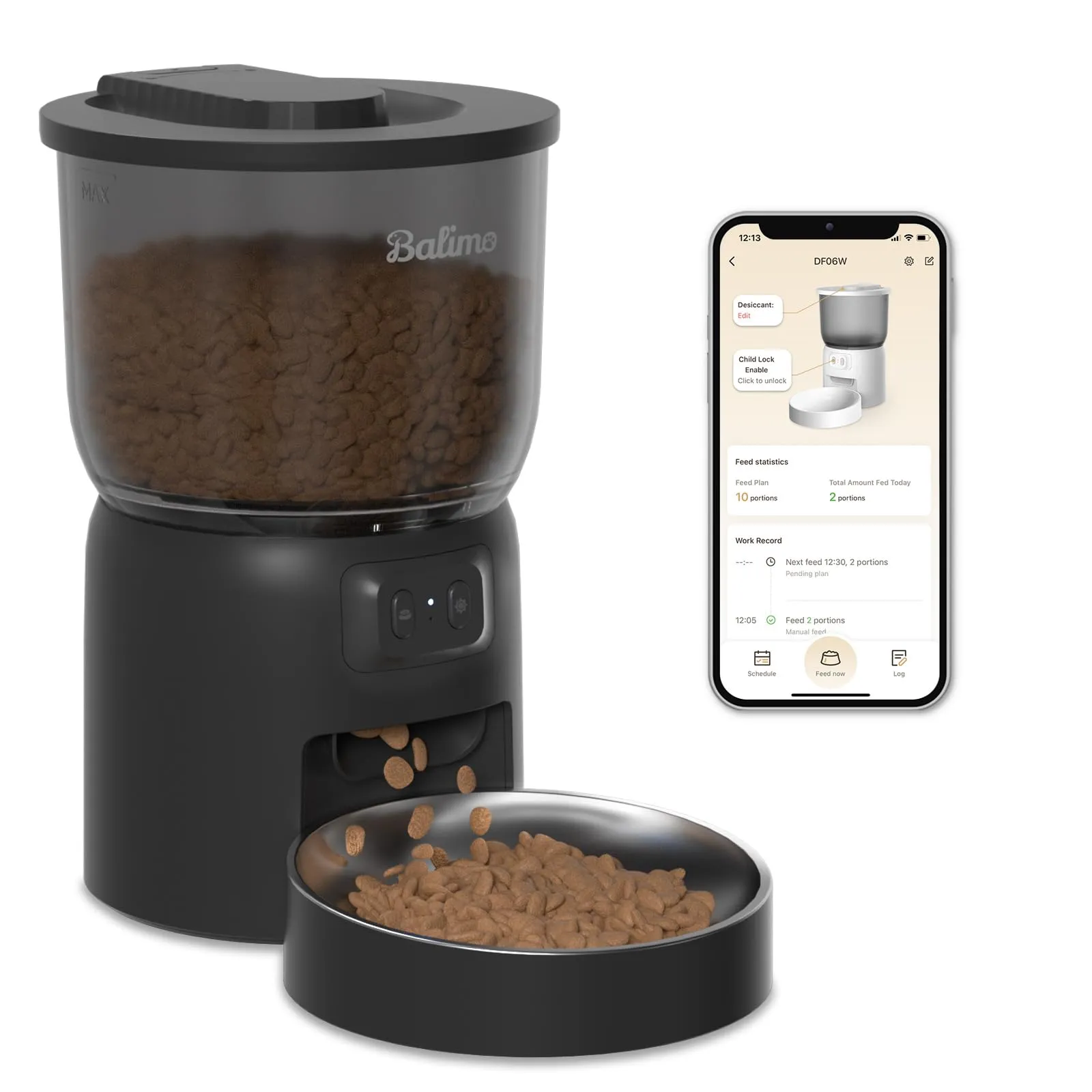 Balimo Distributore Automatico di Cibo per Gatti e Cani, 3L, WiFi 2.4G, Controllo App, Nero - immagine 1