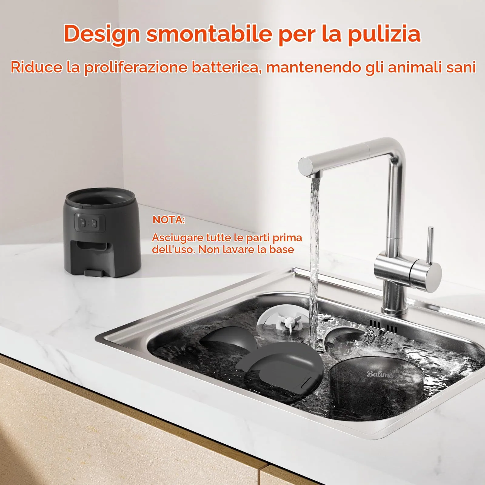 Balimo Distributore Automatico di Cibo per Gatti e Cani, 3L, WiFi 2.4G, Controllo App, Nero - immagine 5