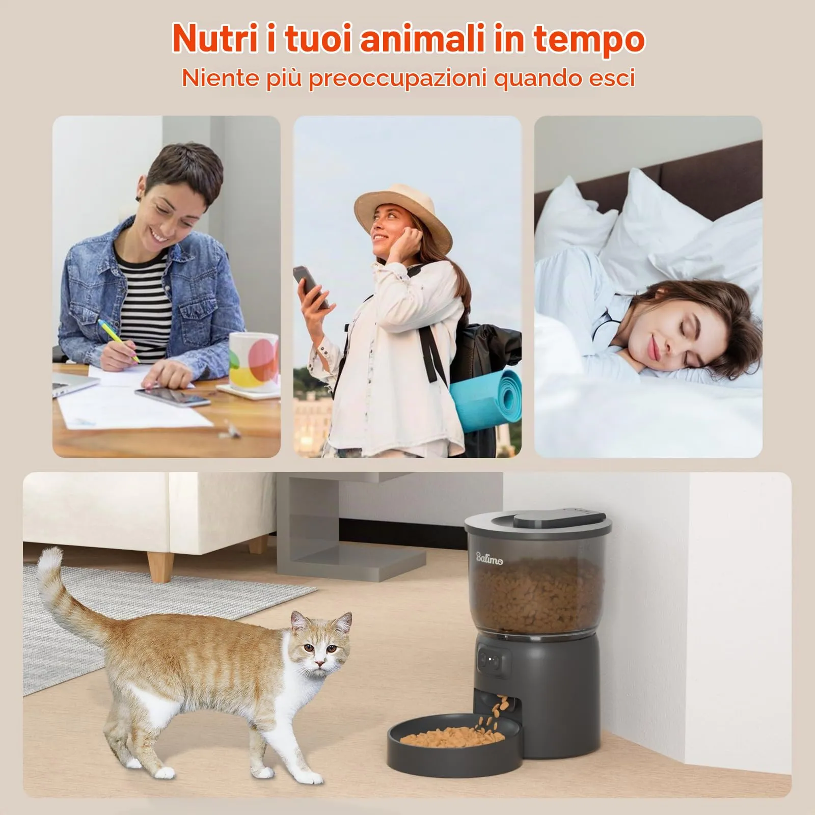 Balimo Distributore Automatico di Cibo per Gatti e Cani, 3L, WiFi 2.4G, Controllo App, Nero - immagine 7