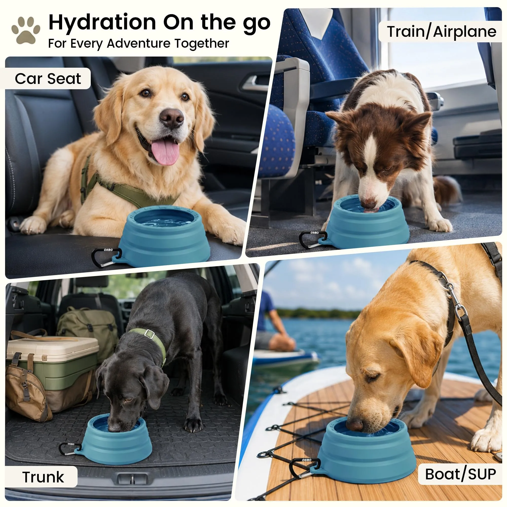 OHMO Ciotola da viaggio pieghevole per cani, 700 ml, Verde Acqua - immagine 3