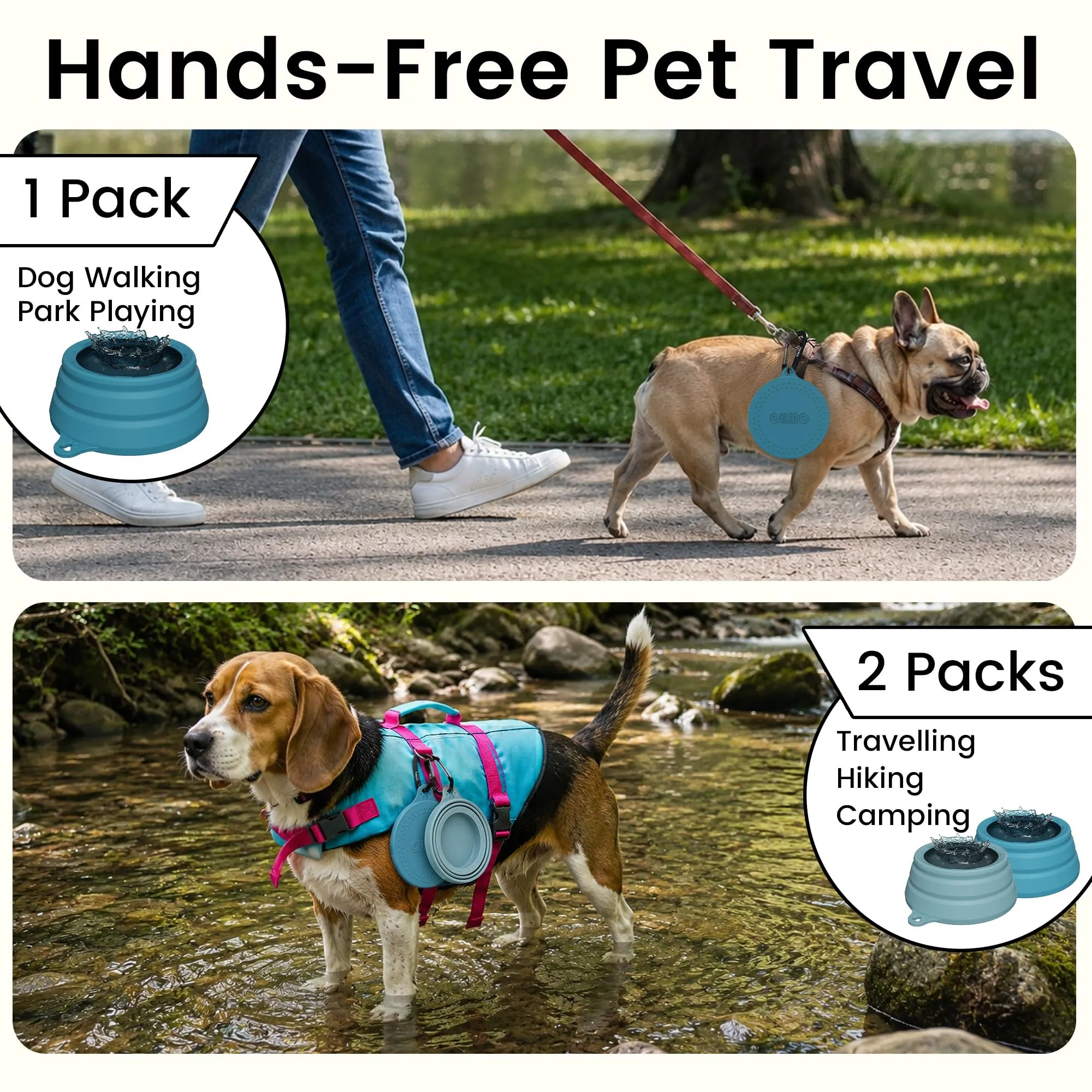 OHMO Ciotola da viaggio pieghevole per cani, 700 ml, Verde Acqua - immagine 8