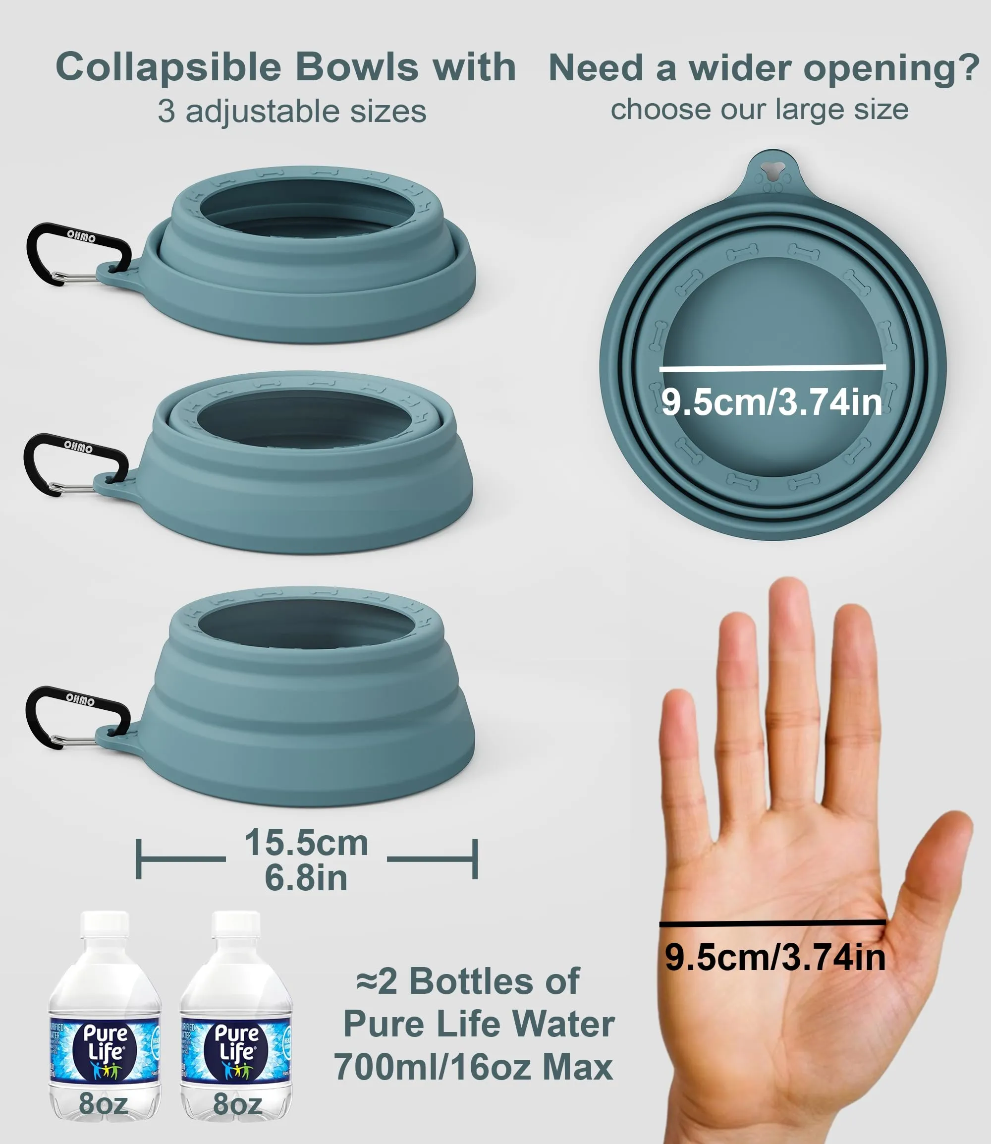 OHMO Ciotola da viaggio per cani pieghevole antigoccia, 700 ml, Azzurro - immagine 6