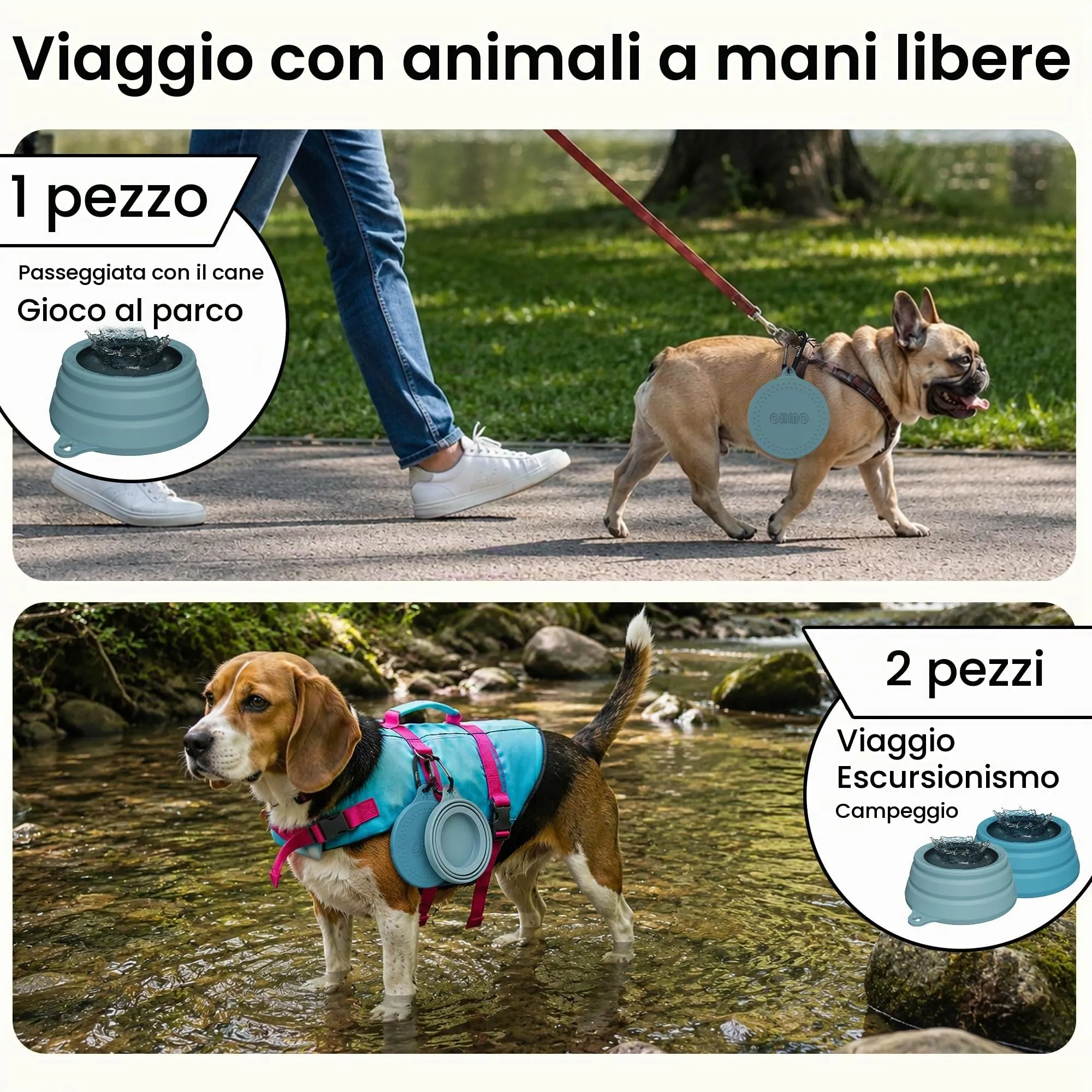 OHMO Ciotola da viaggio per cani pieghevole antigoccia, 700 ml, Azzurro - immagine 8