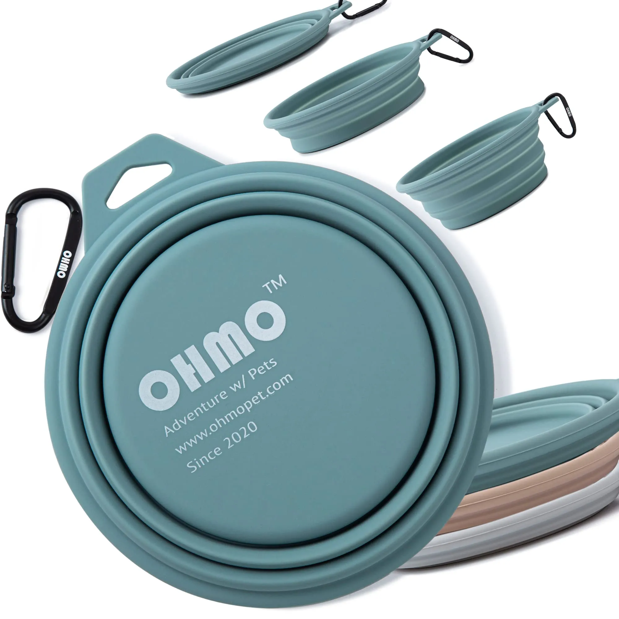 OHMO Ciotola Pieghevole per Cani Portatile da Viaggio con Moschettone, 800ml, Azzurro - immagine 1