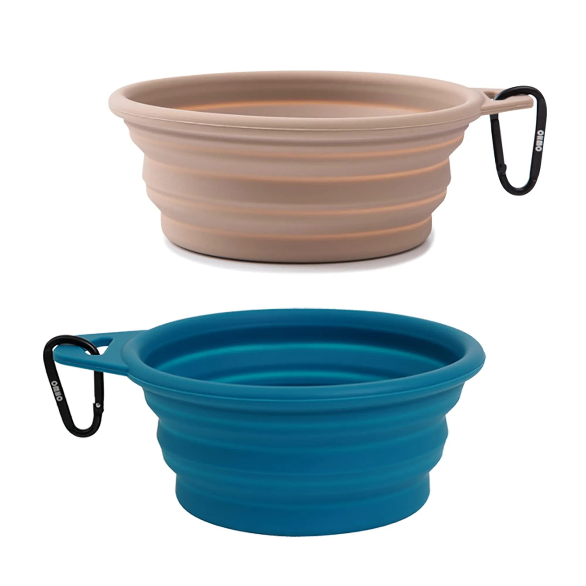 OHMO Ciotole portatili in silicone per cani e gatti, set di 2, 400 ml, blu e beige - immagine 4