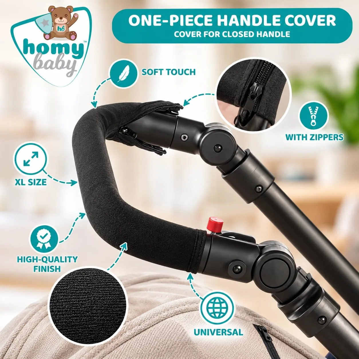 HOMYBABY Copri manubrio universale per passeggino, nero, 1 pezzo (manubrio chiuso) - immagine 2