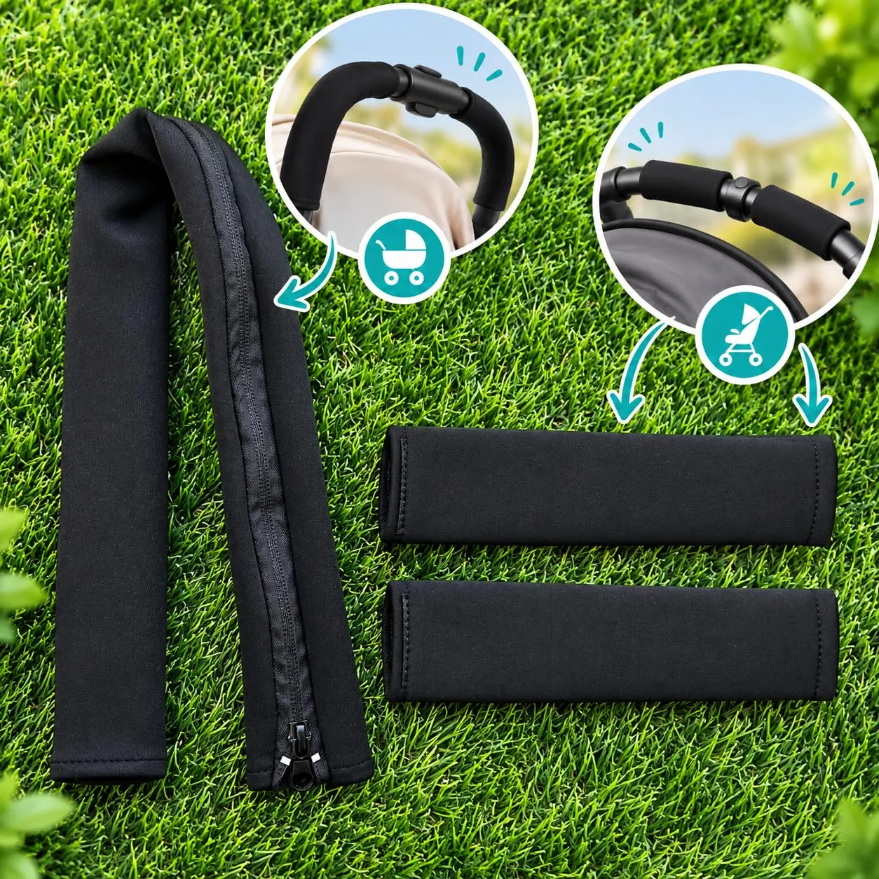 HOMYBABY Copri manubrio universale per passeggino, nero, 1 pezzo (manubrio chiuso) - immagine 7