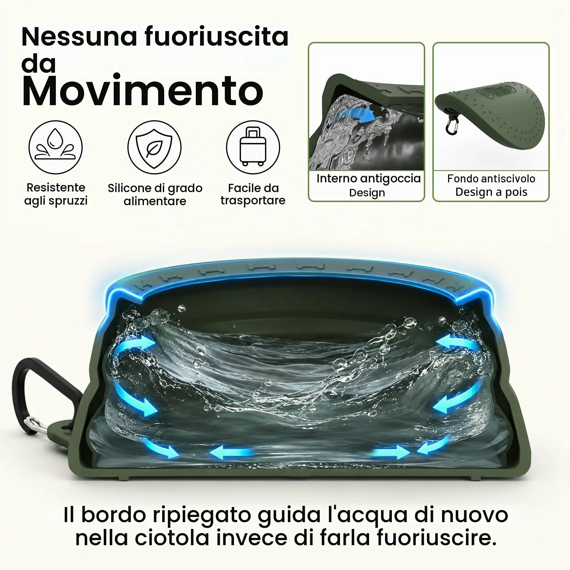OHMO Ciotola Pieghevole per Cani Anti-Ribaltamento, 700ml, Verde Mimetico - immagine 2