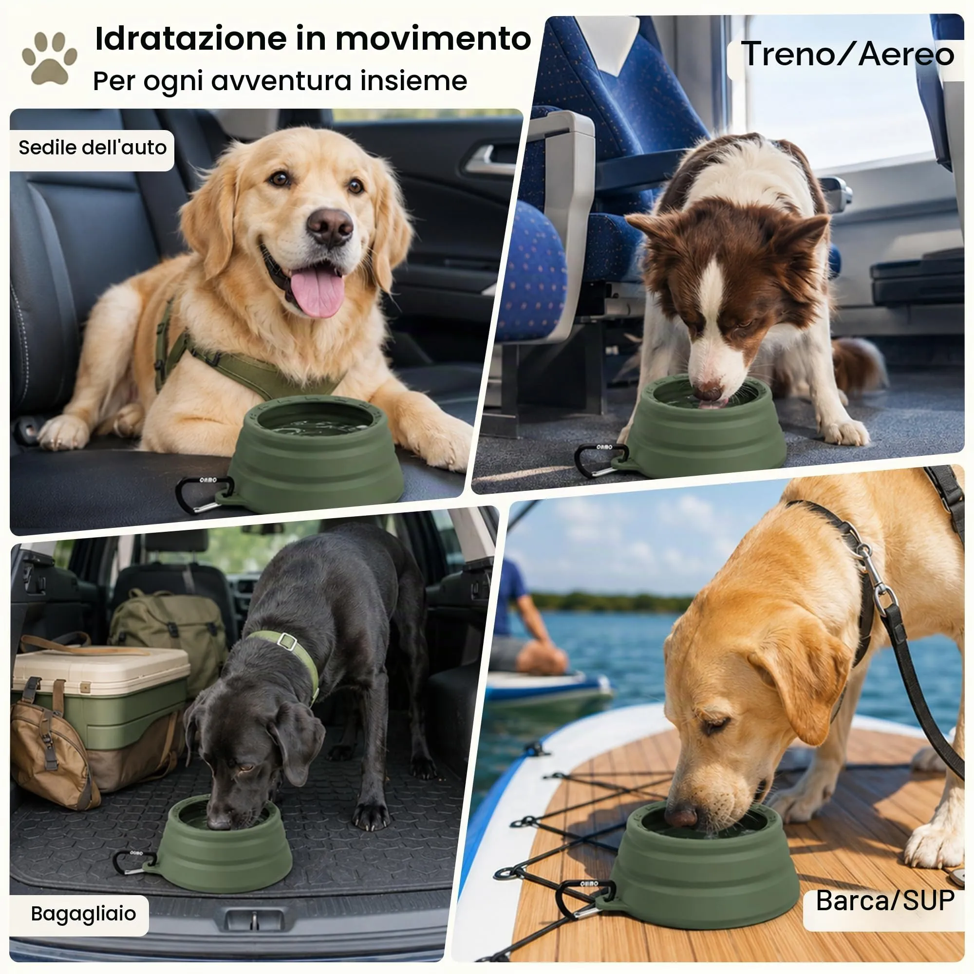 OHMO Ciotola Pieghevole per Cani Anti-Ribaltamento, 700ml, Verde Mimetico - immagine 3