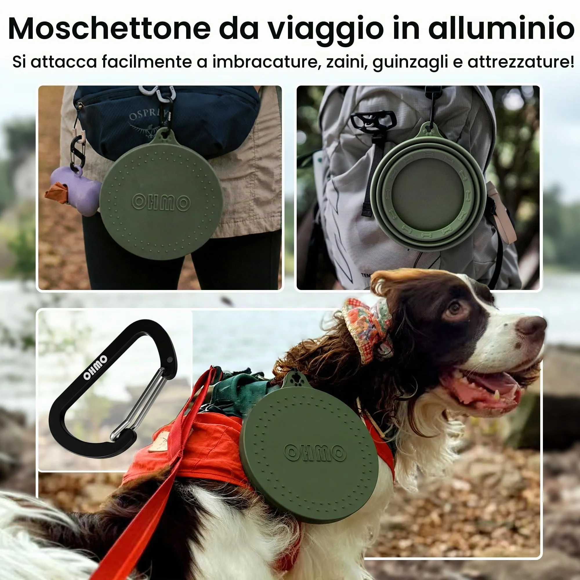 OHMO Ciotola Pieghevole per Cani Anti-Ribaltamento, 700ml, Verde Mimetico - immagine 5