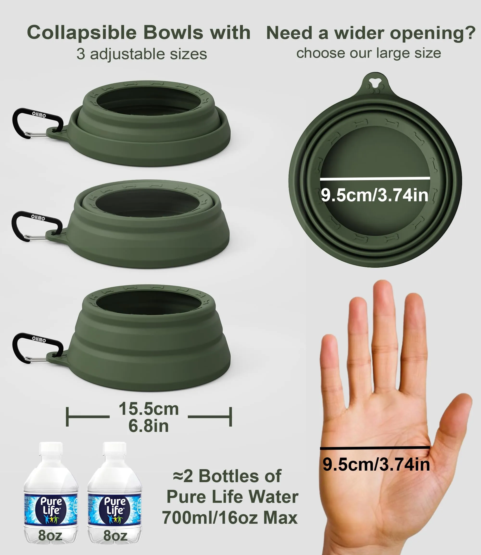 OHMO Ciotola Pieghevole per Cani Anti-Ribaltamento, 700ml, Verde Mimetico - immagine 6