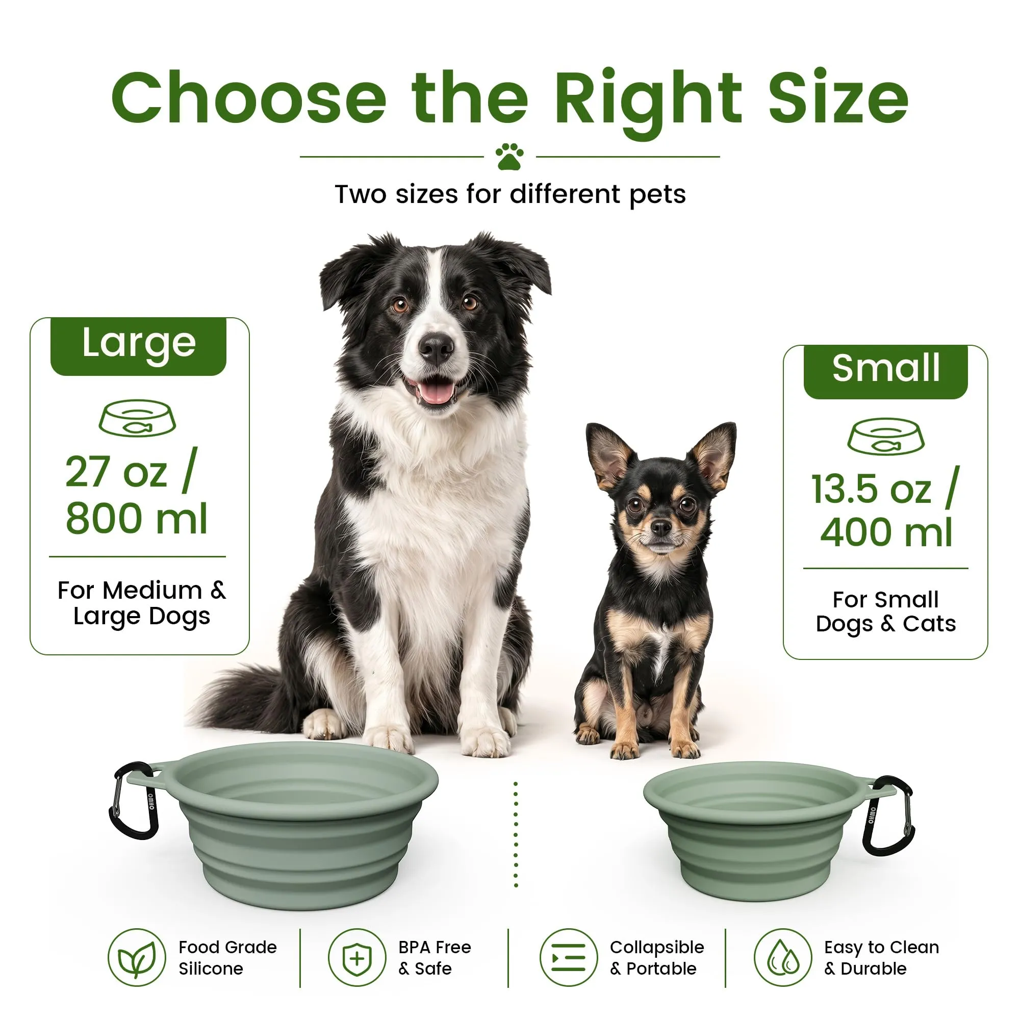 OHMO Ciotole pieghevoli per cani e gatti in silicone, 2 pezzi da 400 ml - immagine 2