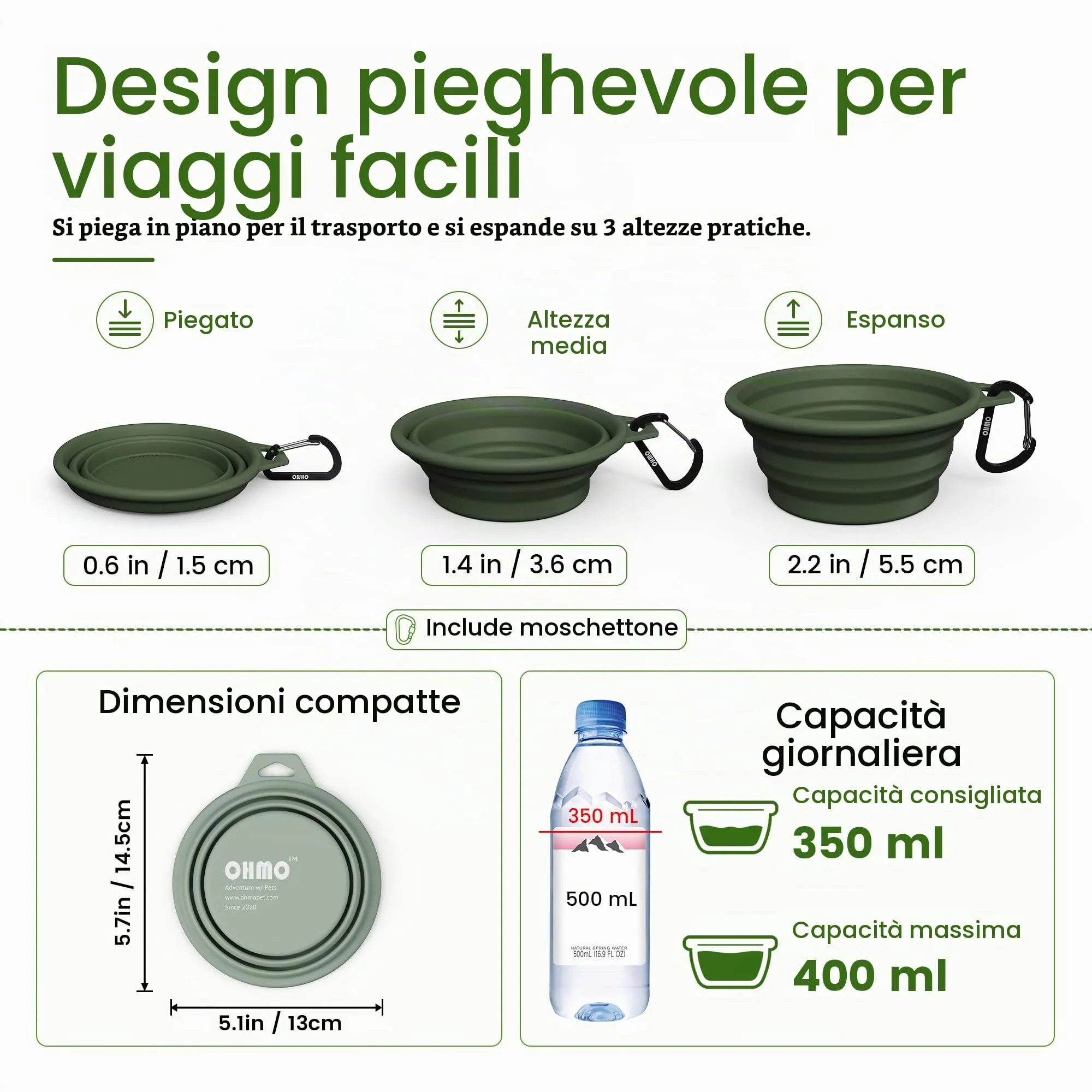 OHMO Ciotole pieghevoli per cani e gatti in silicone, 2 pezzi da 400 ml - immagine 3