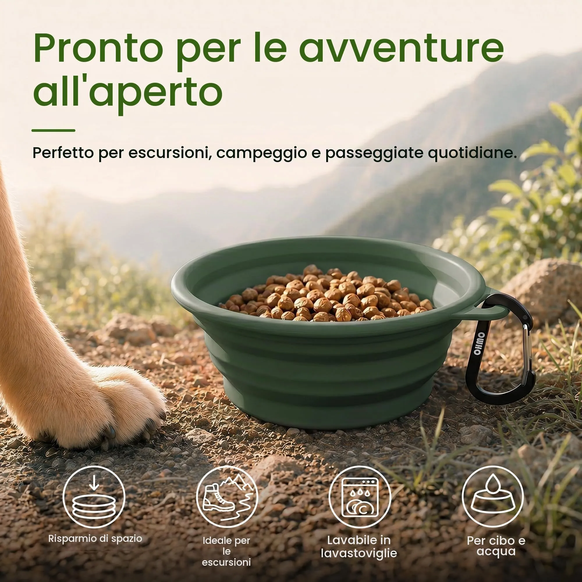 OHMO Ciotole pieghevoli per cani e gatti in silicone, 2 pezzi da 400 ml - immagine 4
