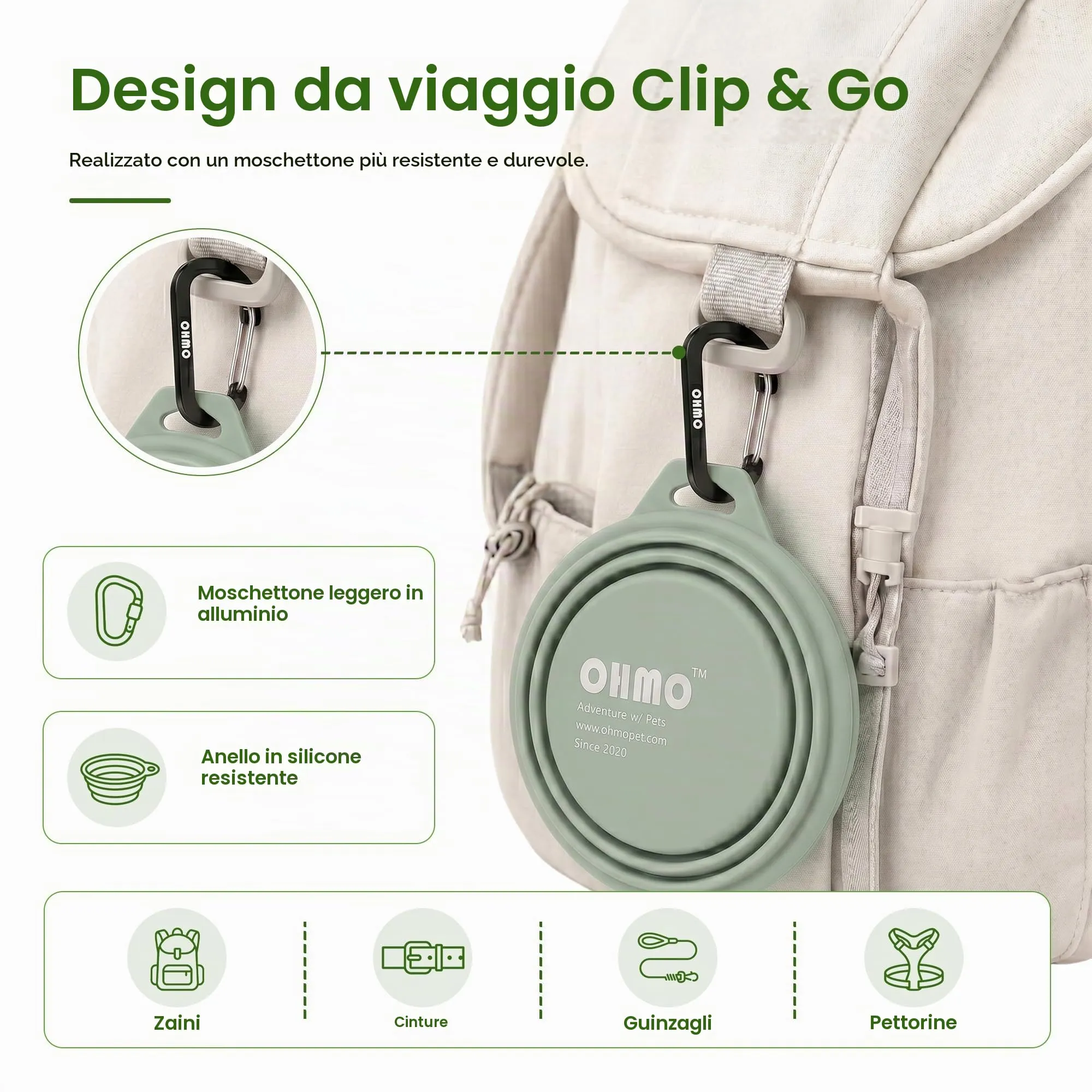 OHMO Ciotole pieghevoli per cani e gatti in silicone, 2 pezzi da 400 ml - immagine 5