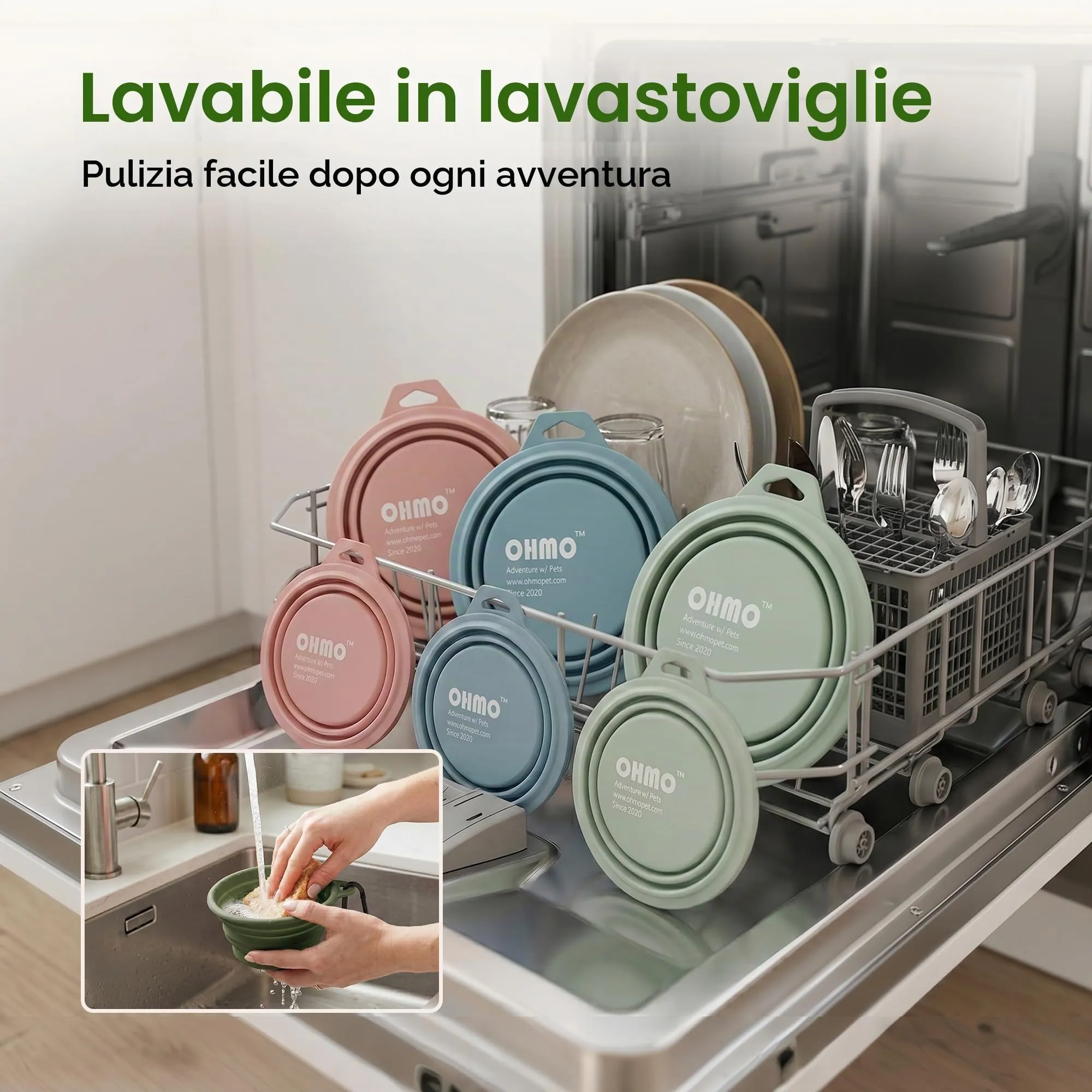OHMO Ciotole pieghevoli per cani e gatti in silicone, 2 pezzi da 400 ml - immagine 6