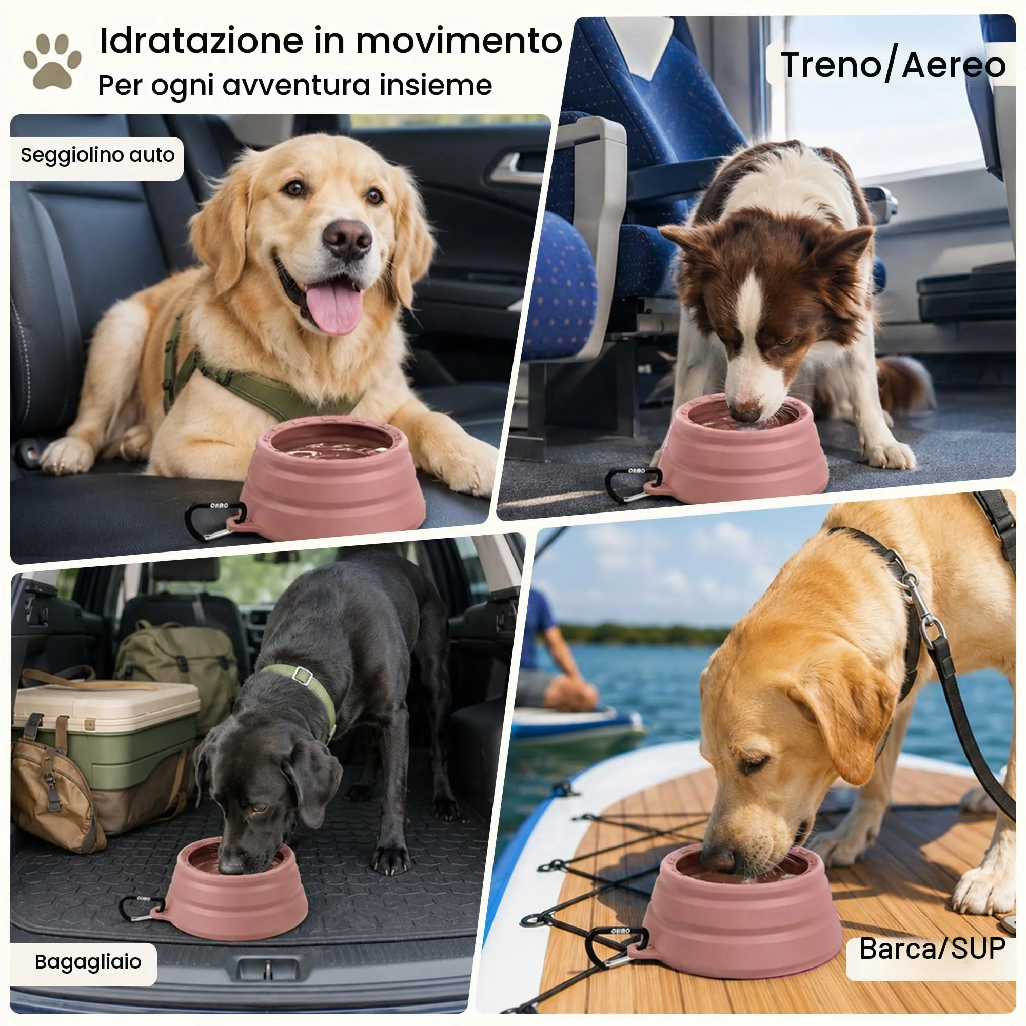 OHMO Ciotola da viaggio per cani antigoccia pieghevole, 1000ml - immagine 3