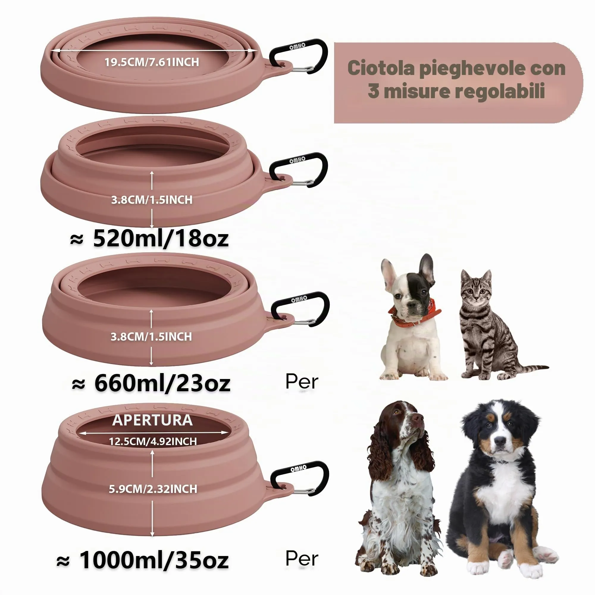 OHMO Ciotola da viaggio per cani antigoccia pieghevole, 1000ml - immagine 6