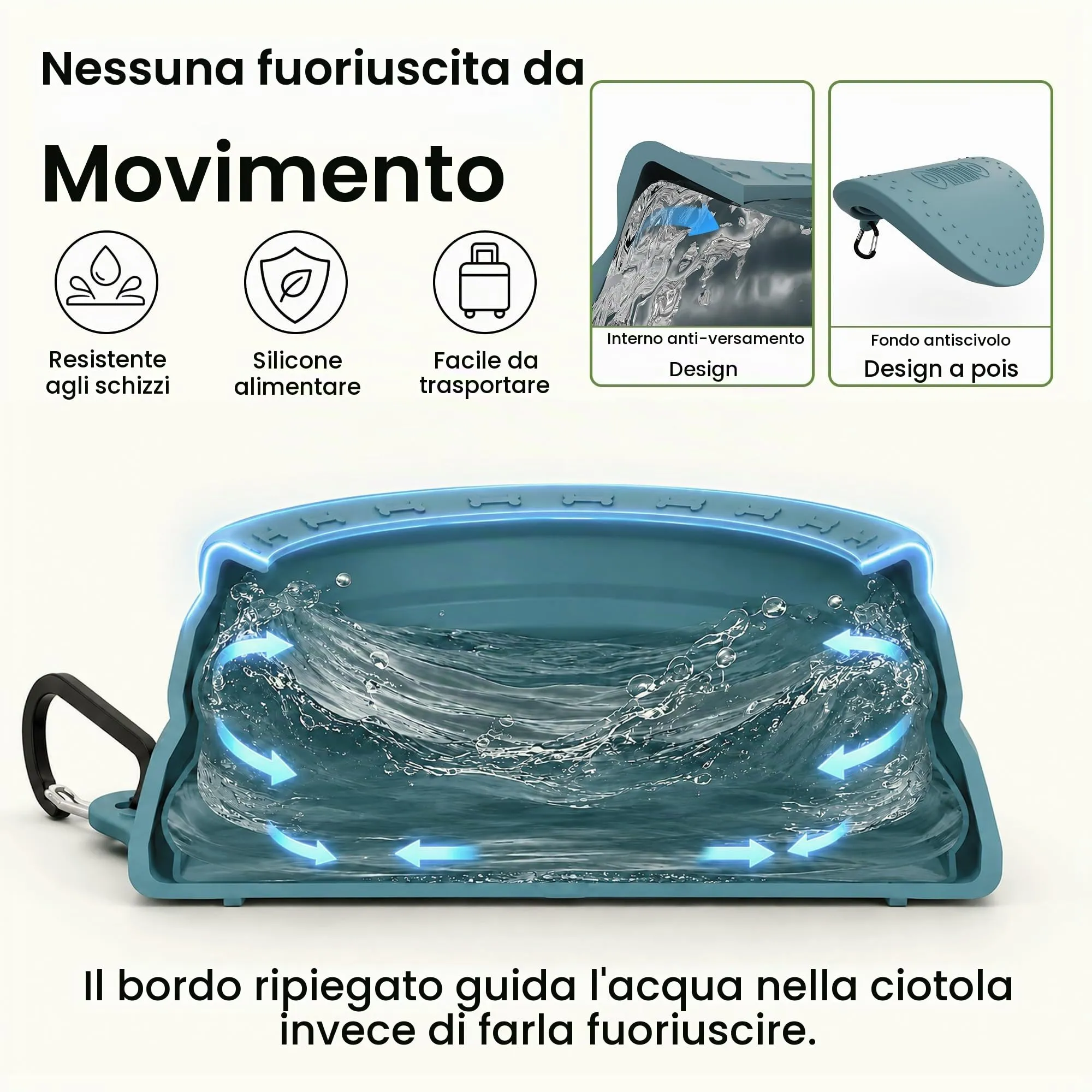 OHMO Ciotola da viaggio per cani antigoccia pieghevole 1000ml - immagine 2