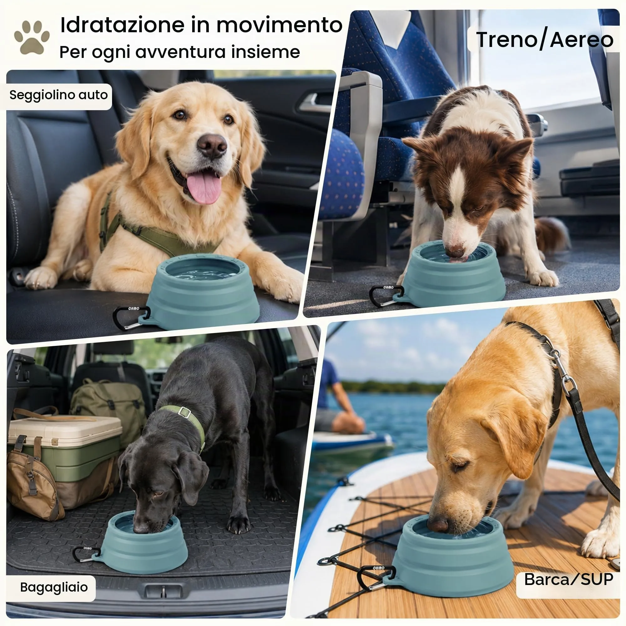 OHMO Ciotola da viaggio per cani antigoccia pieghevole 1000ml - immagine 3