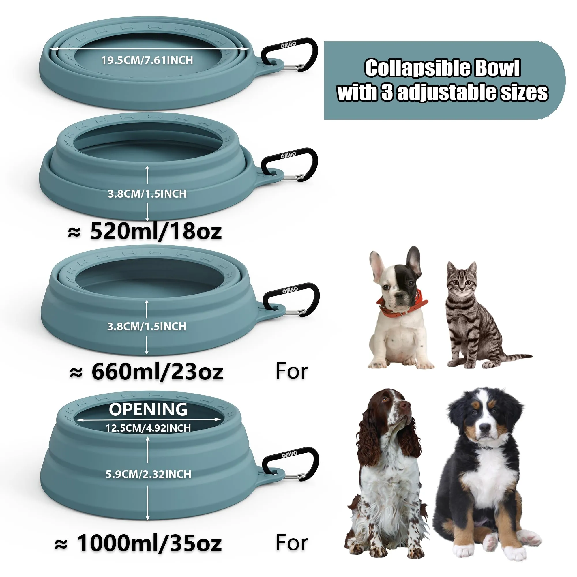 OHMO Ciotola da viaggio per cani antigoccia pieghevole 1000ml - immagine 6