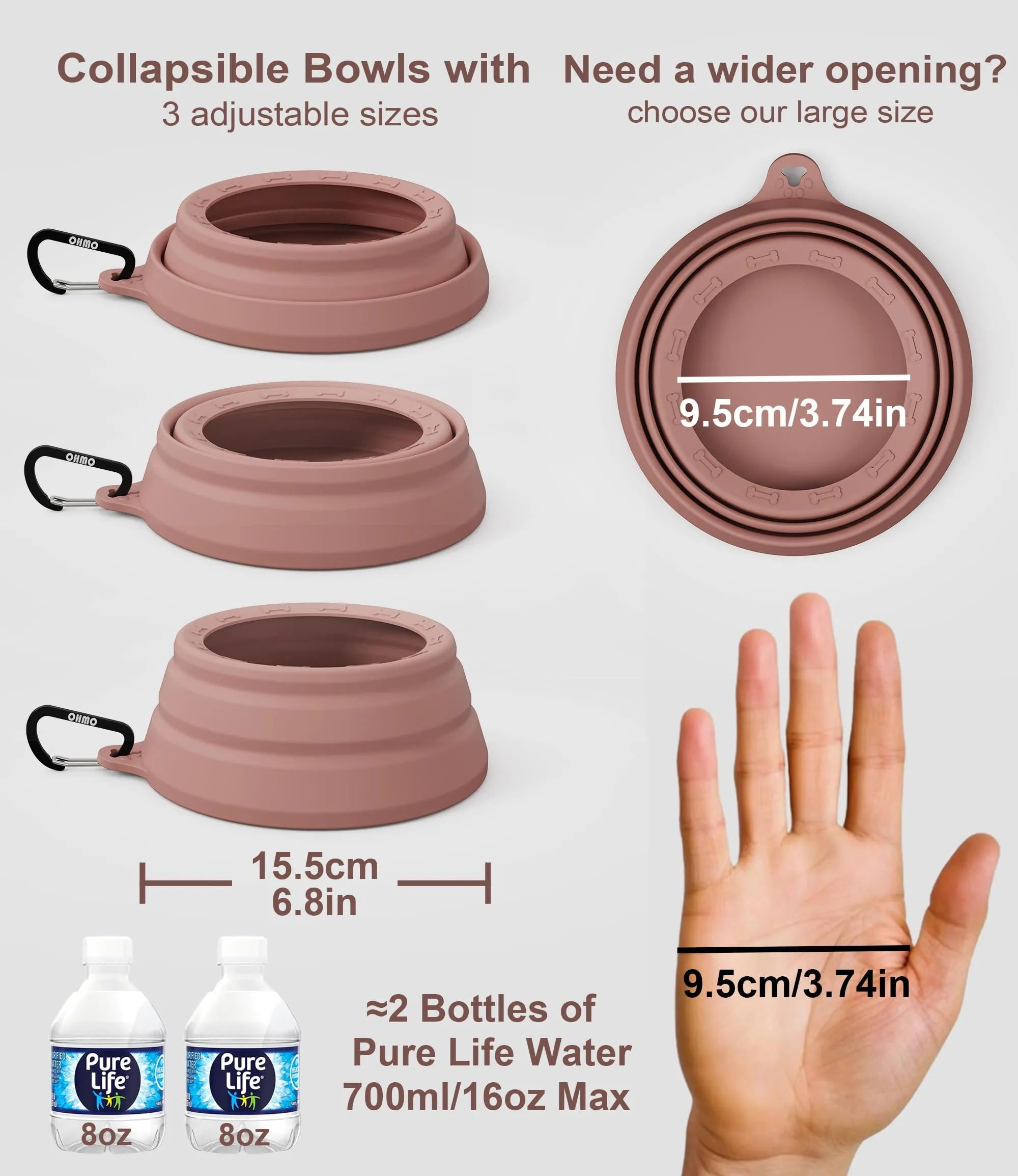 OHMO Ciotola da viaggio per cani antigoccia pieghevole, 700ml - immagine 6
