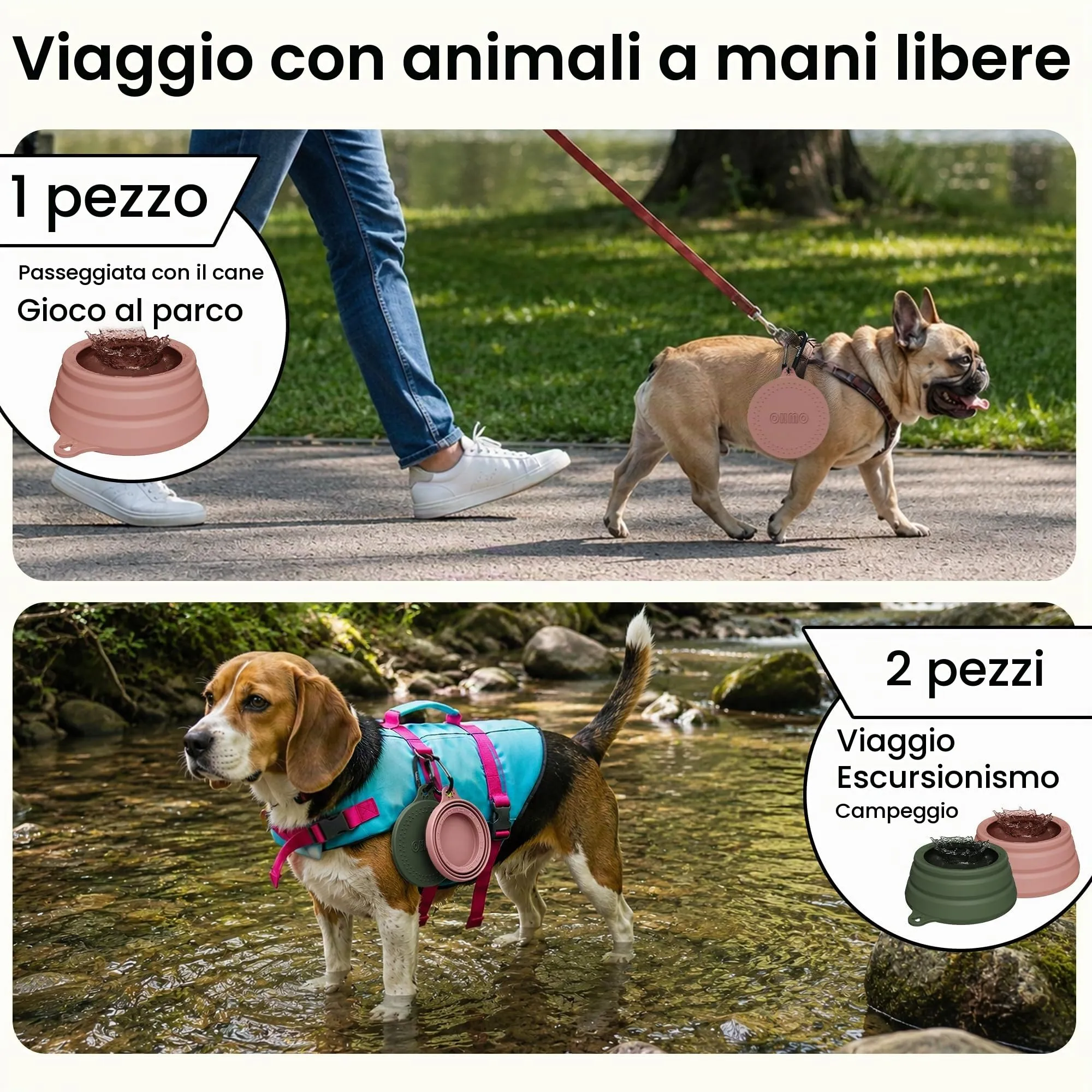 OHMO Ciotola da viaggio per cani antigoccia pieghevole, 700ml - immagine 8