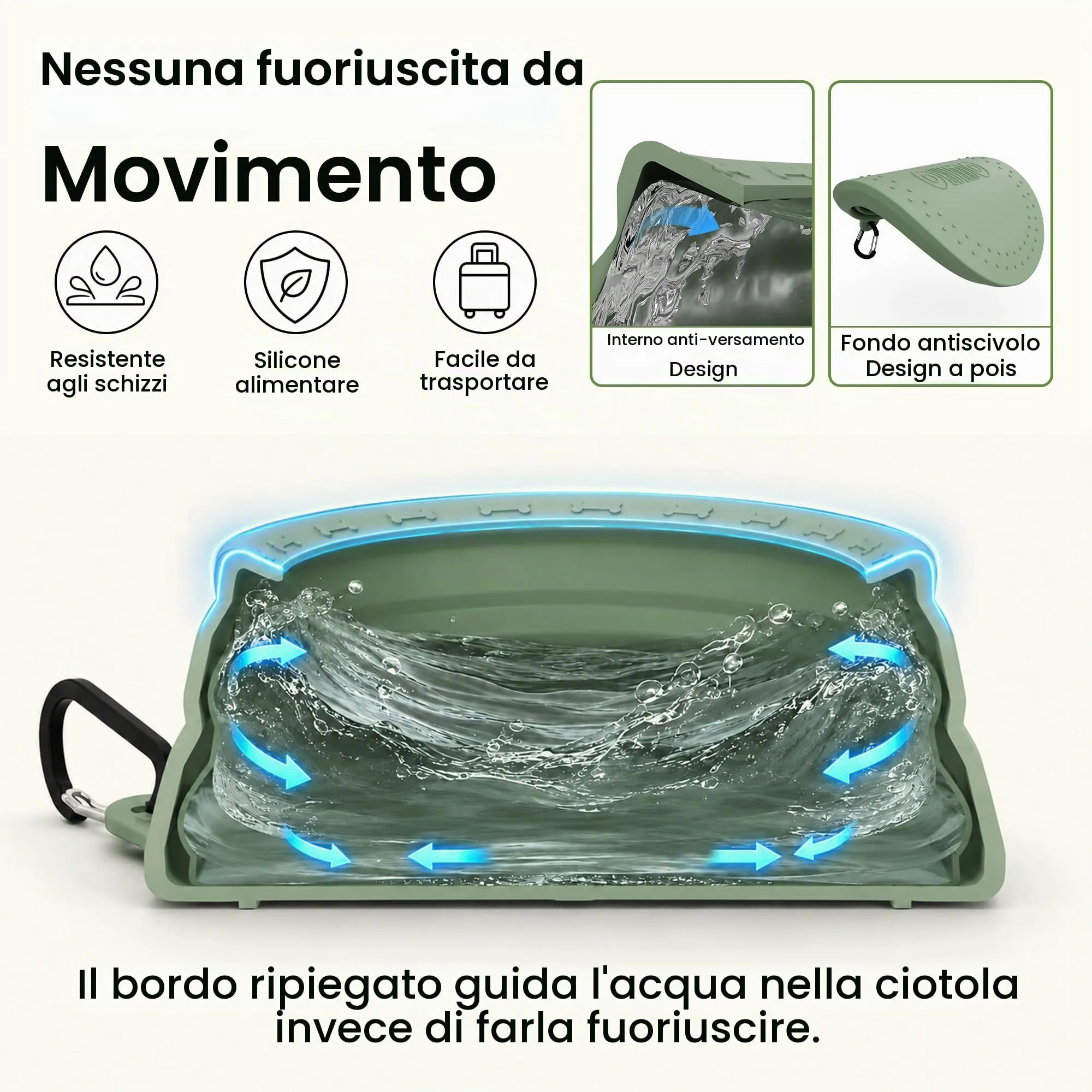 OHMO Ciotola da viaggio per cani antigoccia pieghevole 700ml - immagine 2
