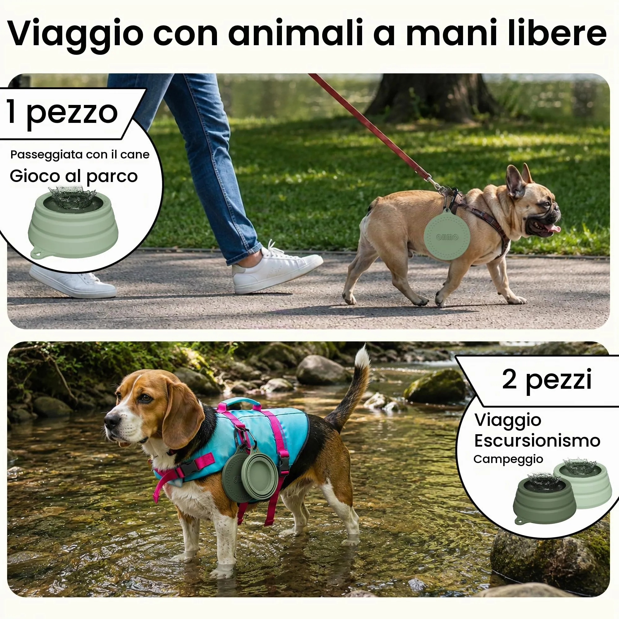 OHMO Ciotola da viaggio per cani antigoccia pieghevole 700ml - immagine 8