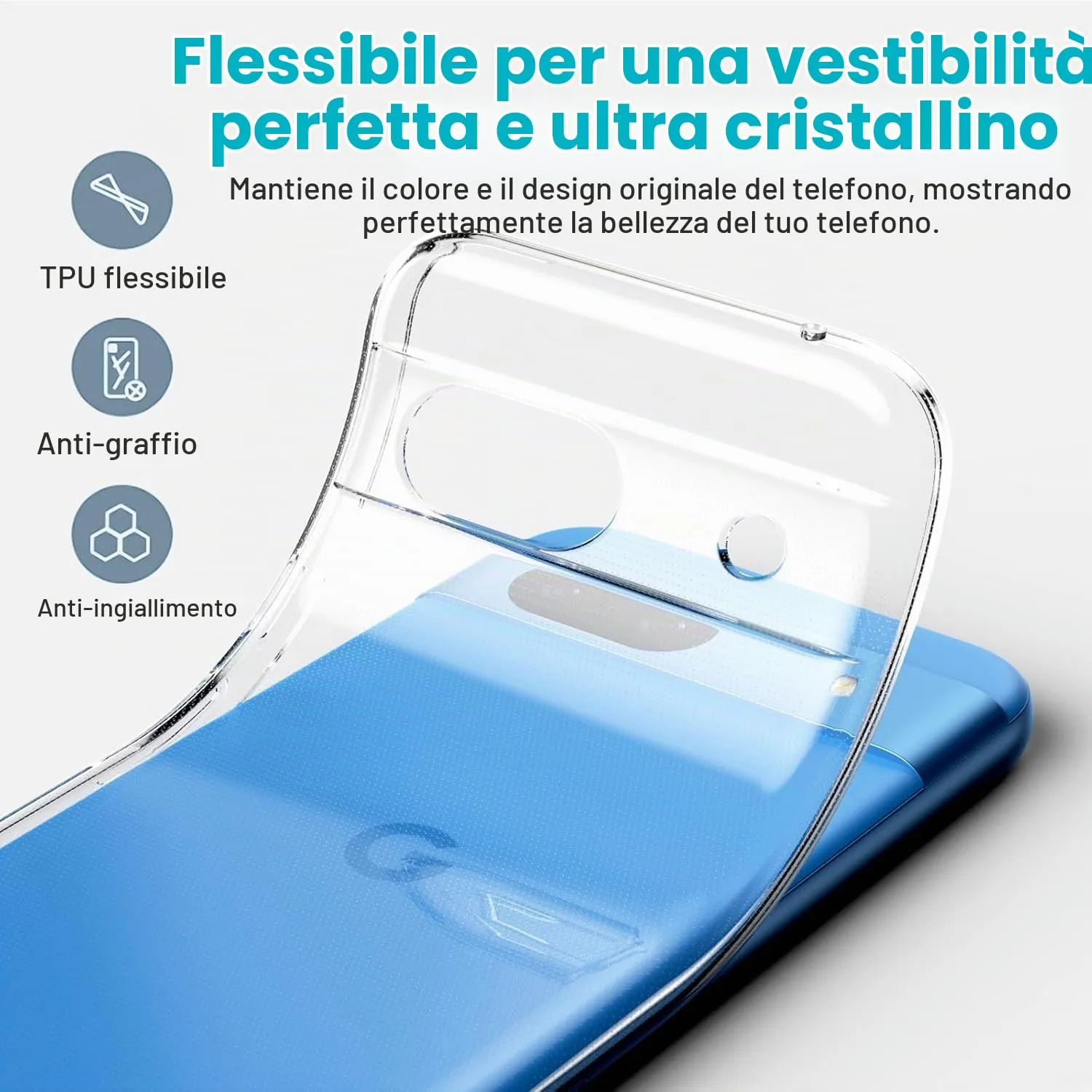 Captor Cover for Google Pixel 8A, Clear Soft Silicone Case, Anti-Yellowing and Scratch Resistant - immagine 3