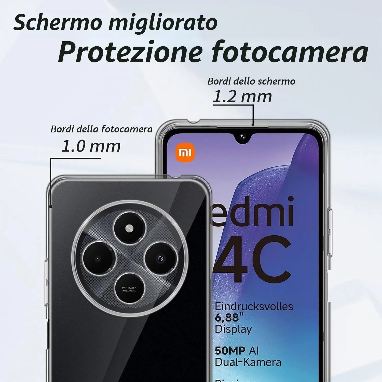 Captor Cover Trasparente per Xiaomi Redmi 14C 4G, Custodia TPU in Silicone Flessibile con Bordo Rialzato per Schermo e Fotocamera - immagine 2