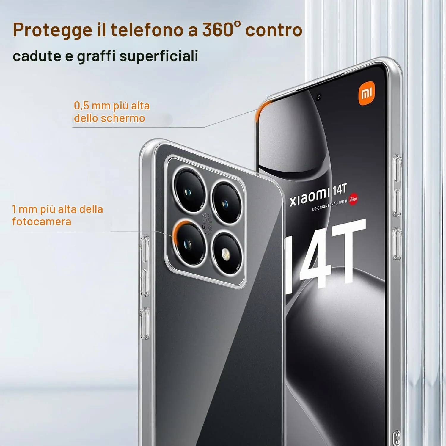 Captor Cover Trasparente per Xiaomi 14T 5G, Custodia in TPU Silicone Flessibile - immagine 2