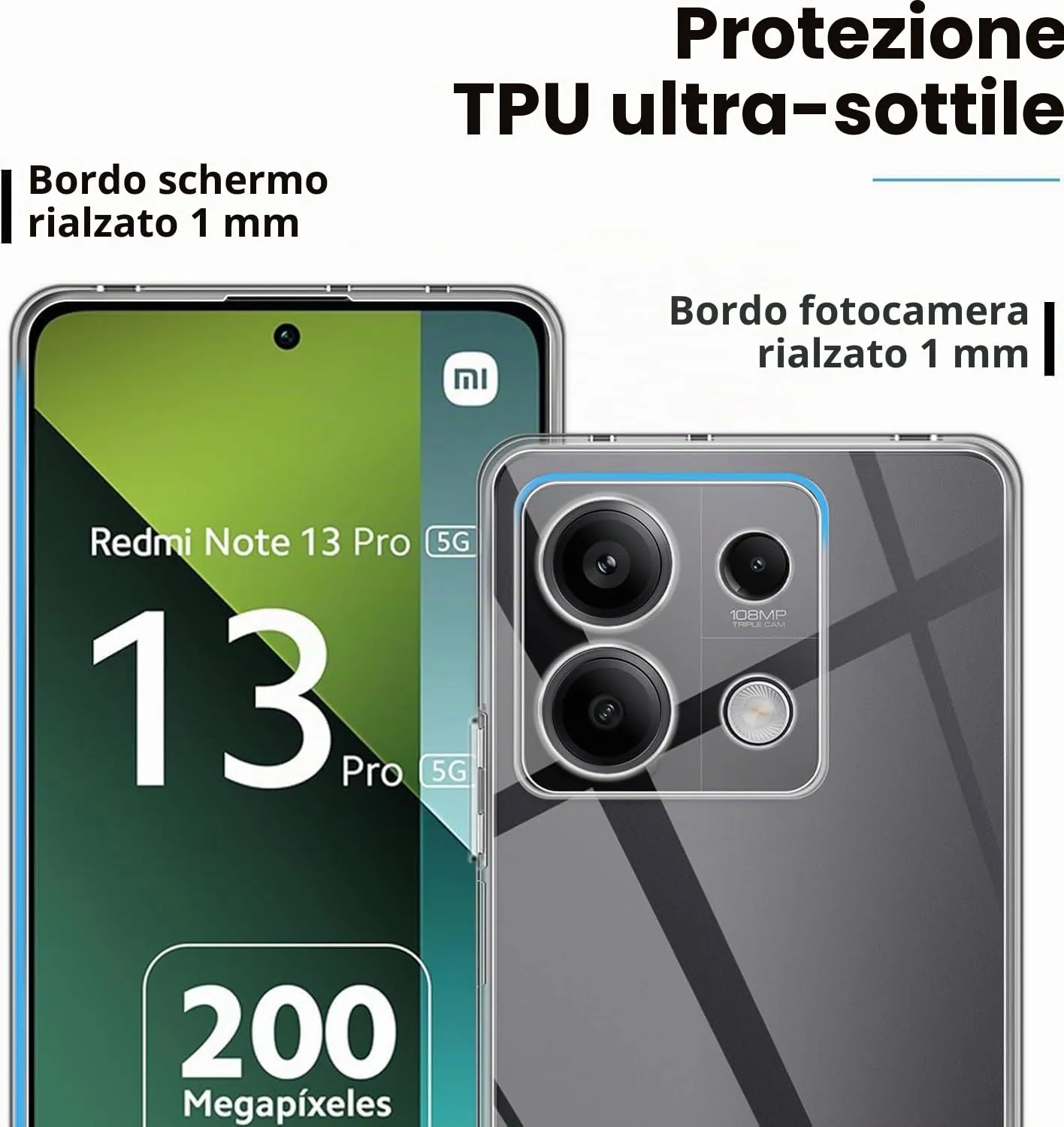 Captor Cover Trasparente per Xiaomi Poco X6 5G / Xiaomi Redmi Note 13 Pro 5G, Custodia in TPU Silicone Flessibile - immagine 2