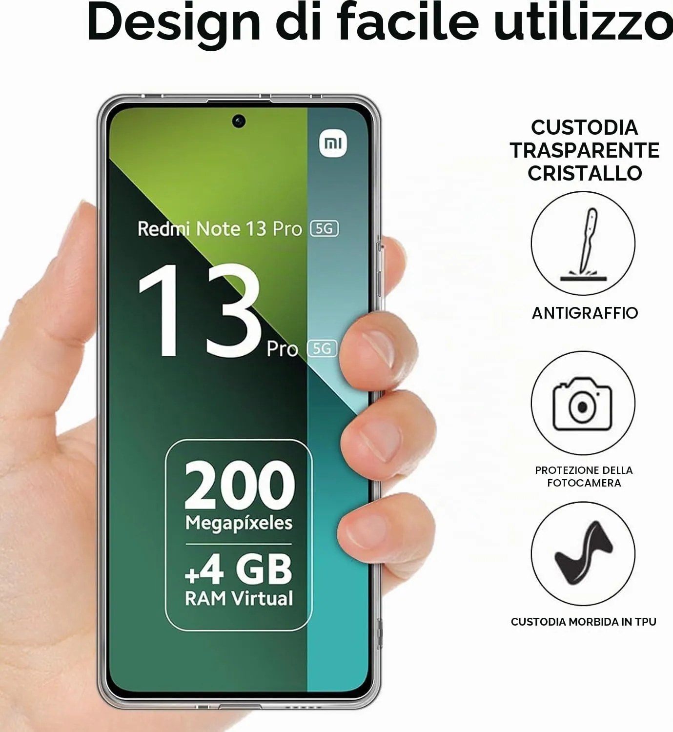 Captor Cover Trasparente per Xiaomi Poco X6 5G / Xiaomi Redmi Note 13 Pro 5G, Custodia in TPU Silicone Flessibile - immagine 5