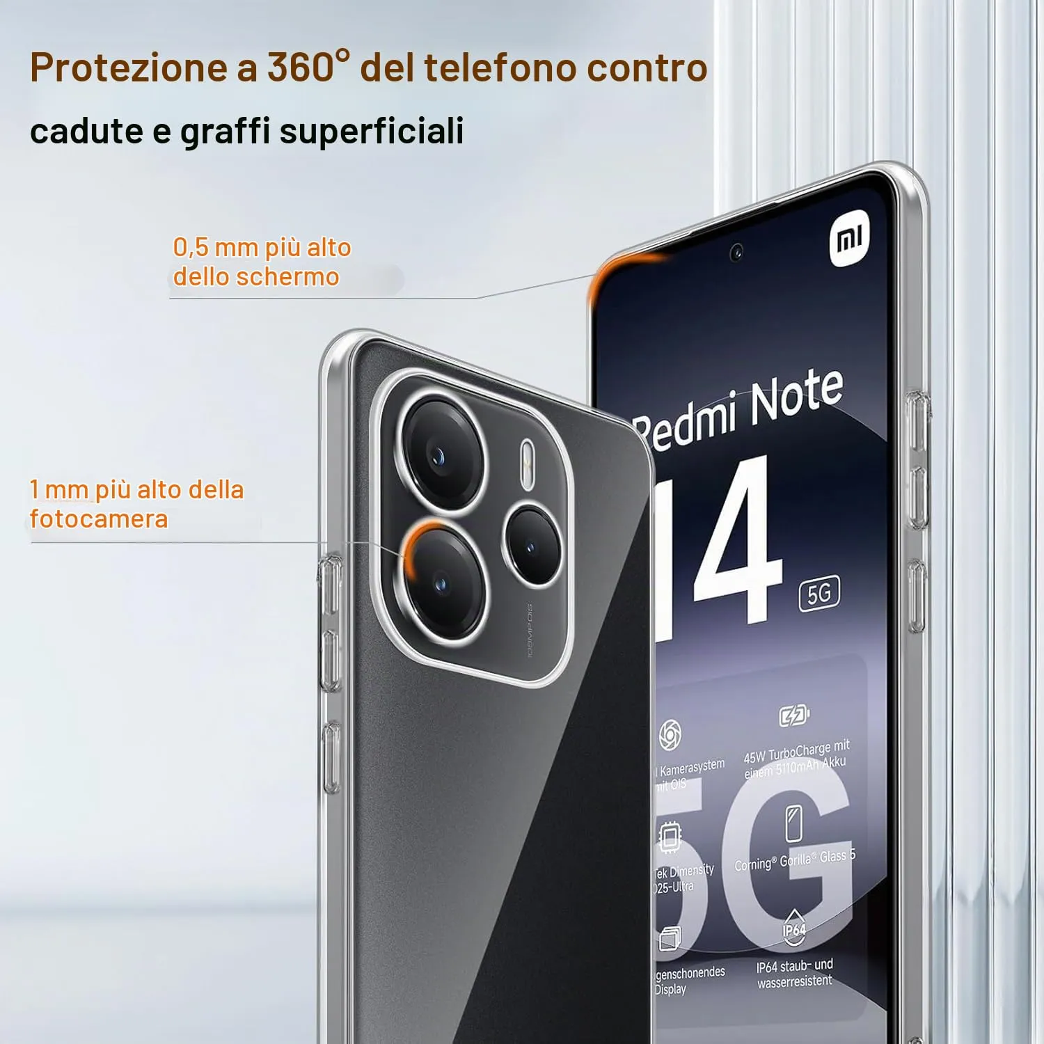 Captor Cover Trasparente per Xiaomi Redmi Note 14 5G, Custodia in TPU Silicone Flessibile - immagine 2