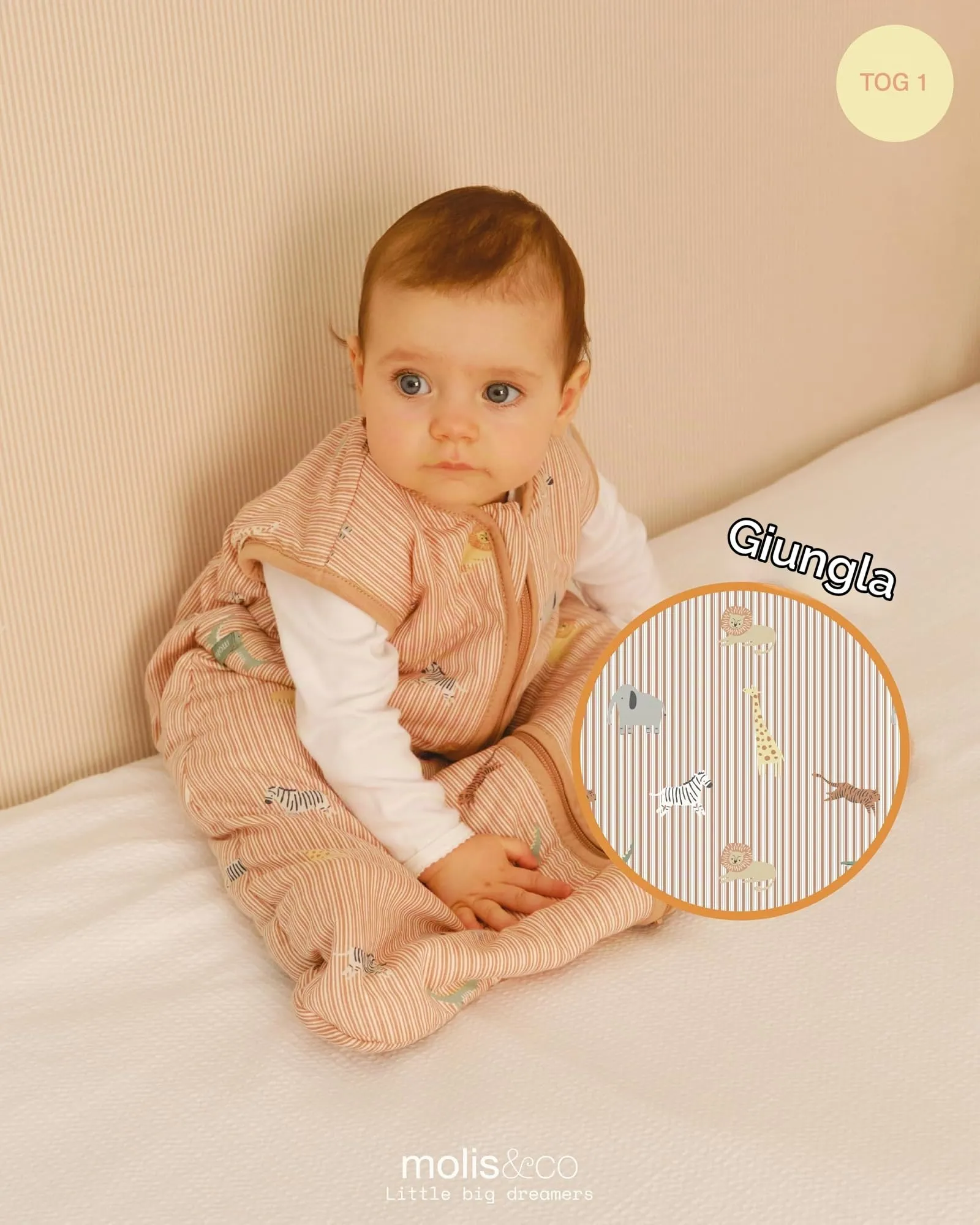 molis & co Sacco Nanna 1 TOG per Neonato 18-36 mesi, 100% Cotone Oeko-Tex, Senza Maniche - Jungle - immagine 4