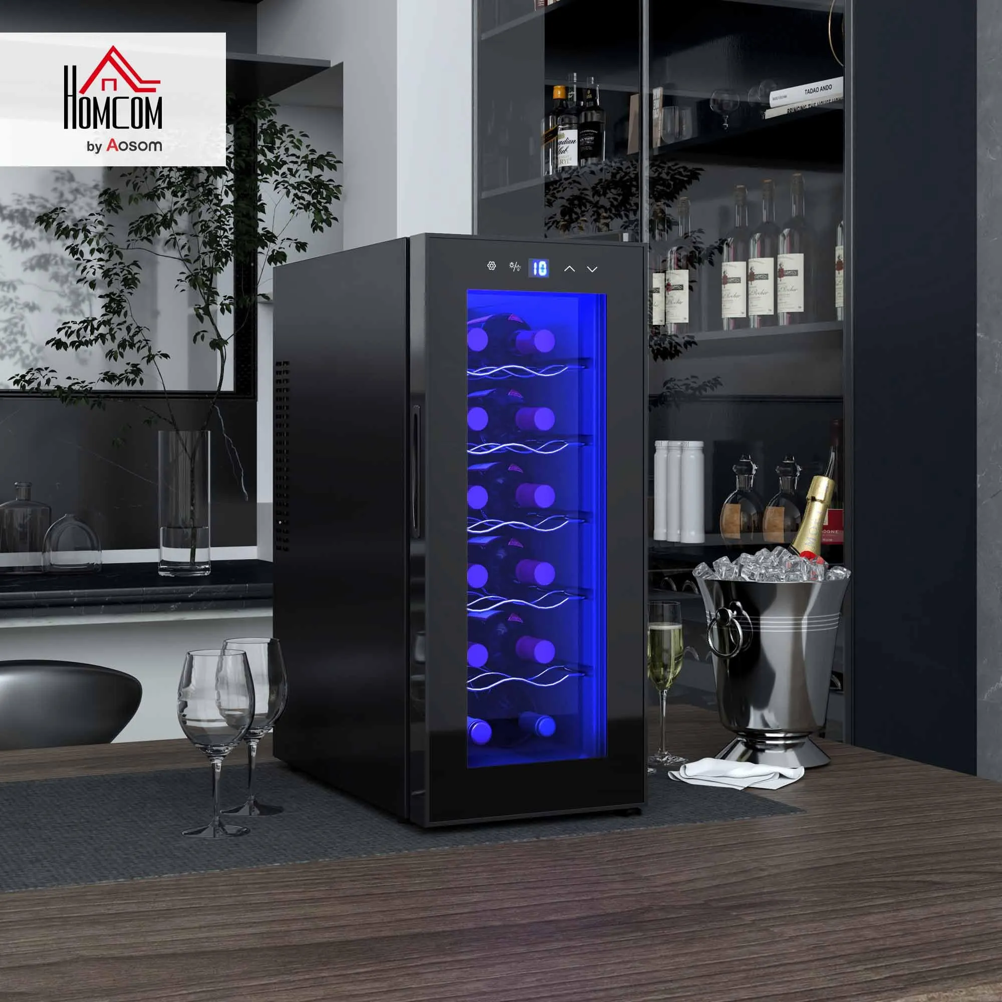 HOMCOM Cantinetta Vino Refrigerata 12 Bottiglie 34L 8-18℃ Nero - immagine 2