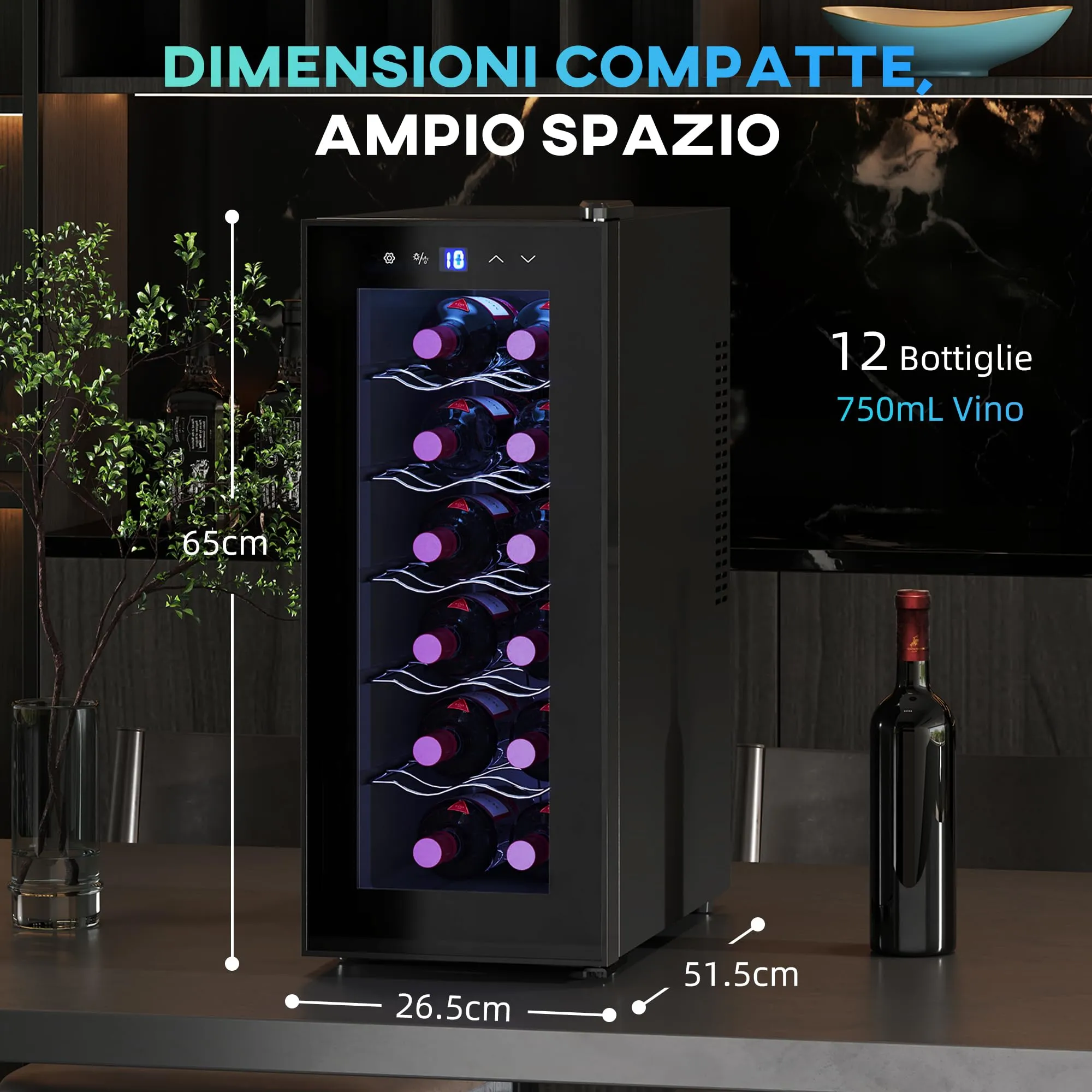 HOMCOM Cantinetta Vino Refrigerata 12 Bottiglie 34L 8-18℃ Nero - immagine 3