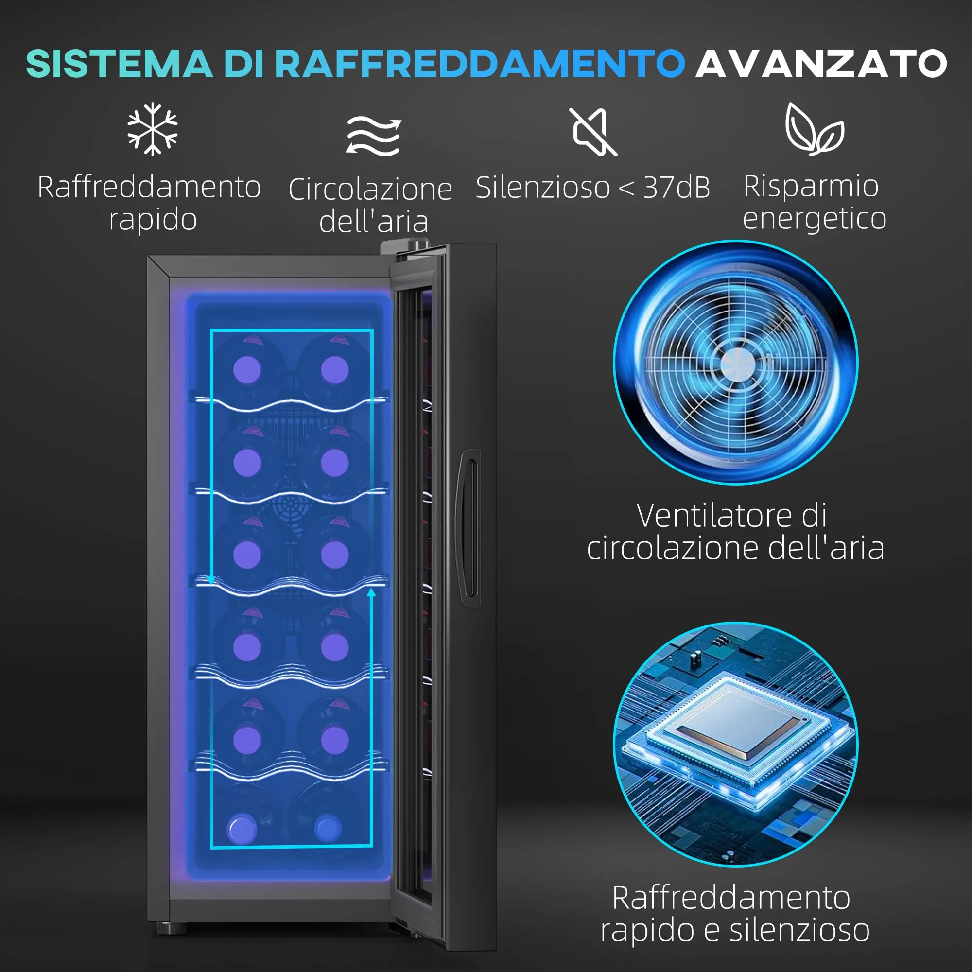 HOMCOM Cantinetta Vino Refrigerata 12 Bottiglie 34L 8-18℃ Nero - immagine 4