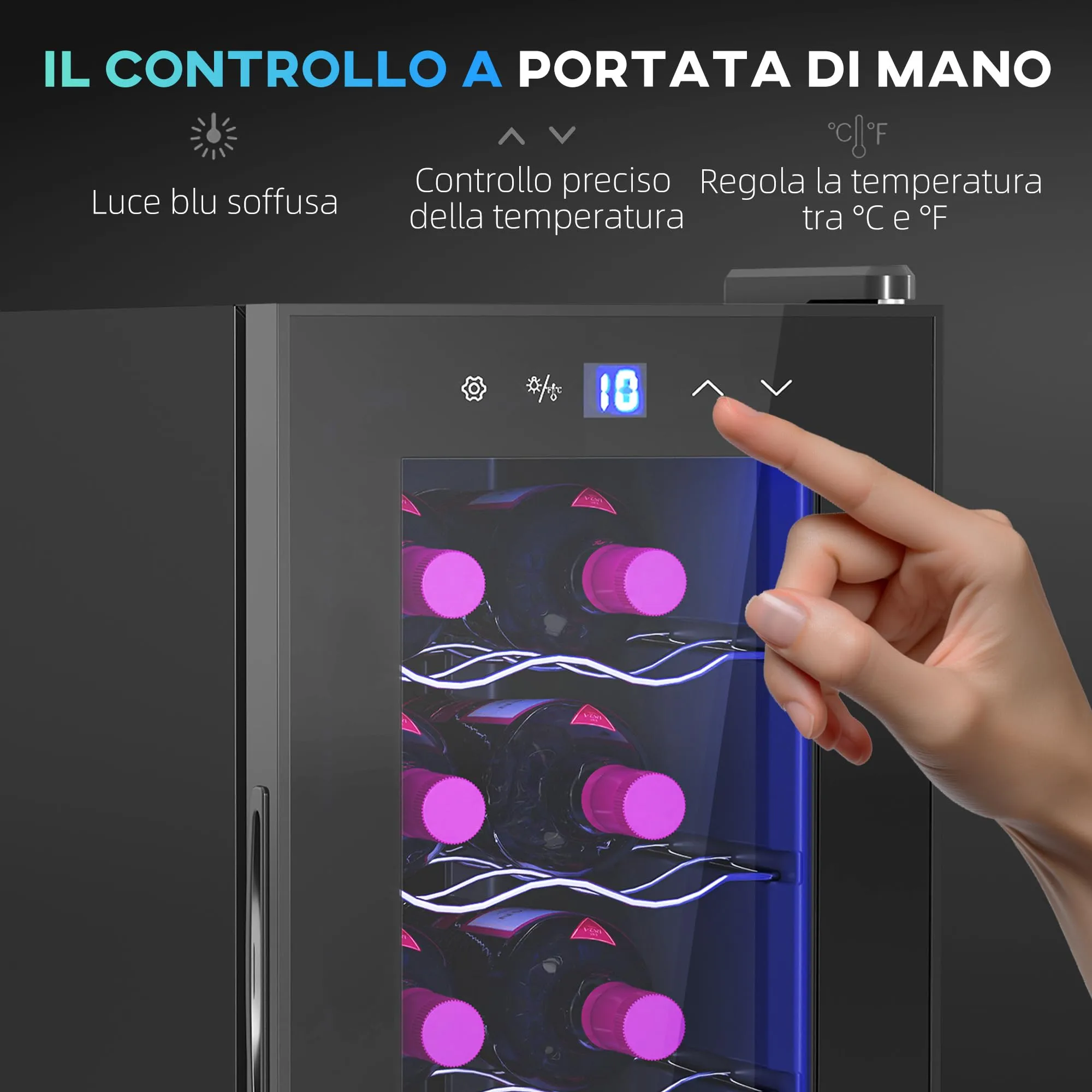 HOMCOM Cantinetta Vino Refrigerata 12 Bottiglie 34L 8-18℃ Nero - immagine 7