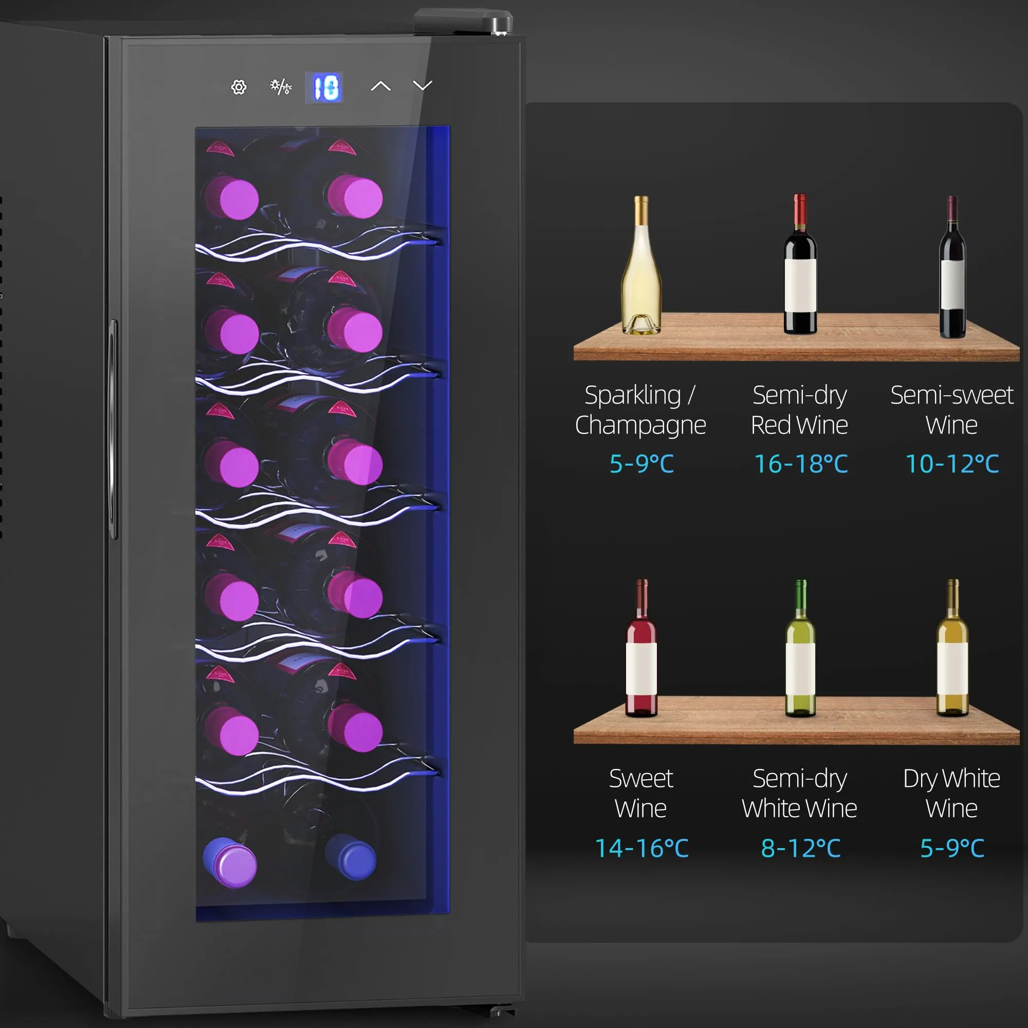 HOMCOM Cantinetta Vino Refrigerata 12 Bottiglie 34L 8-18℃ Nero - immagine 9