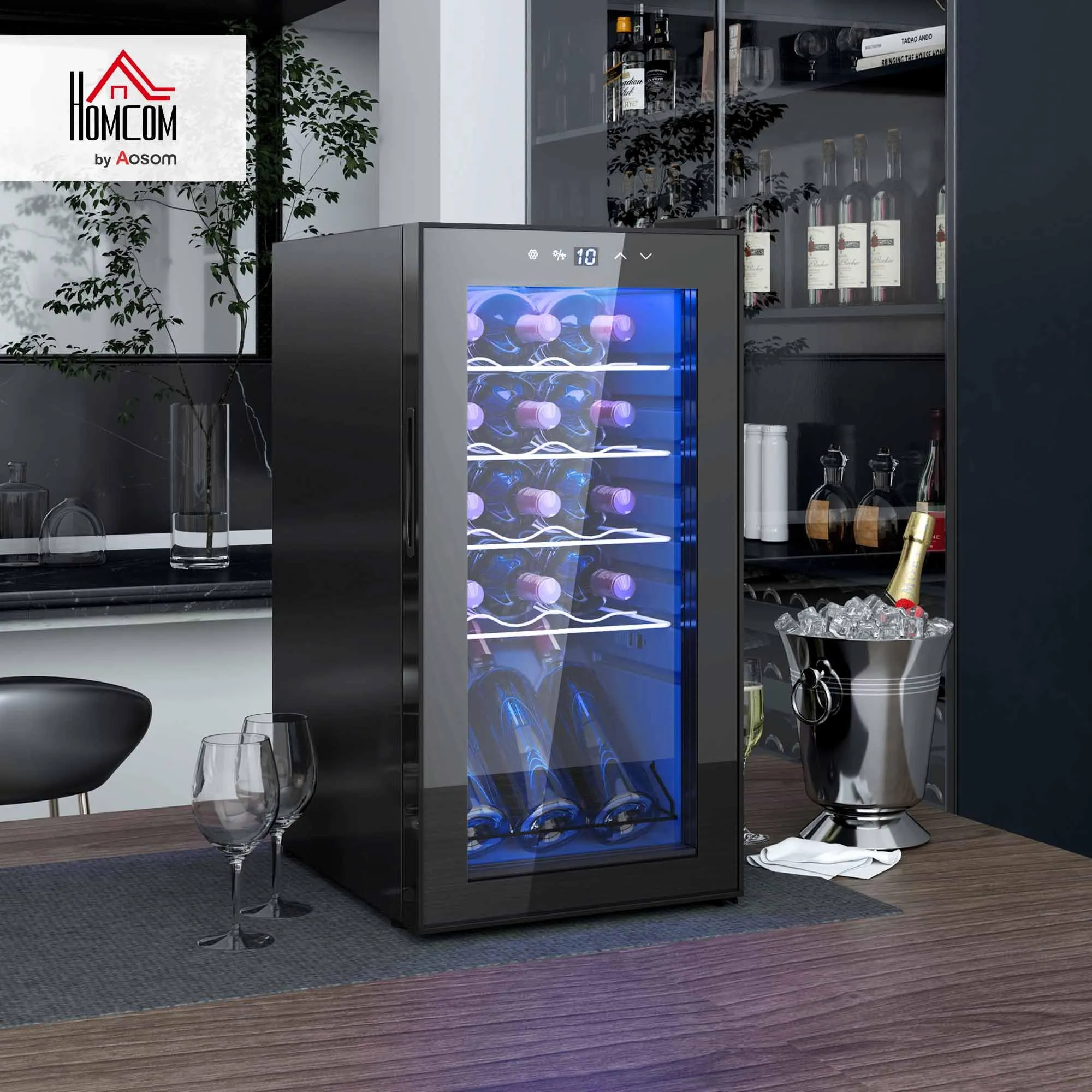 HOMCOM Cantinetta Vino Refrigerata 15 Bottiglie 44L 5-18℃ Nero - immagine 2