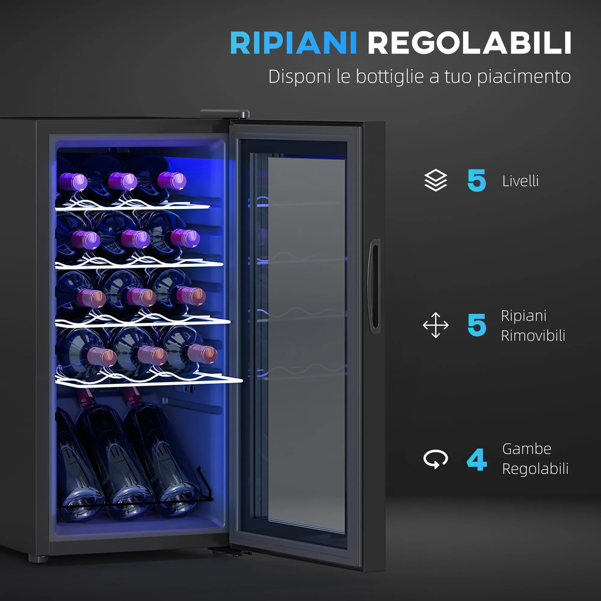 HOMCOM Cantinetta Vino Refrigerata 15 Bottiglie 44L 5-18℃ Nero - immagine 5