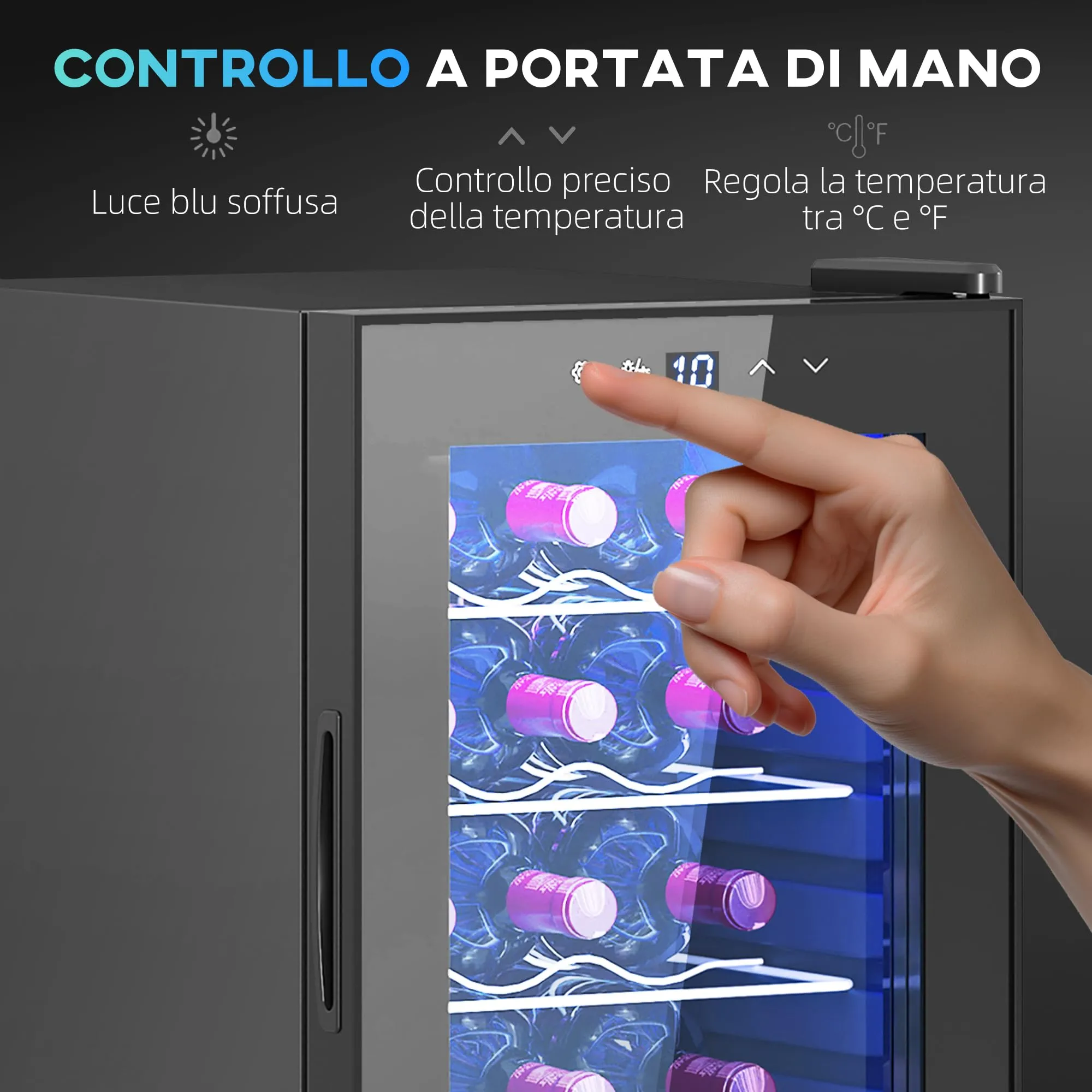 HOMCOM Cantinetta Vino Refrigerata 15 Bottiglie 44L 5-18℃ Nero - immagine 6