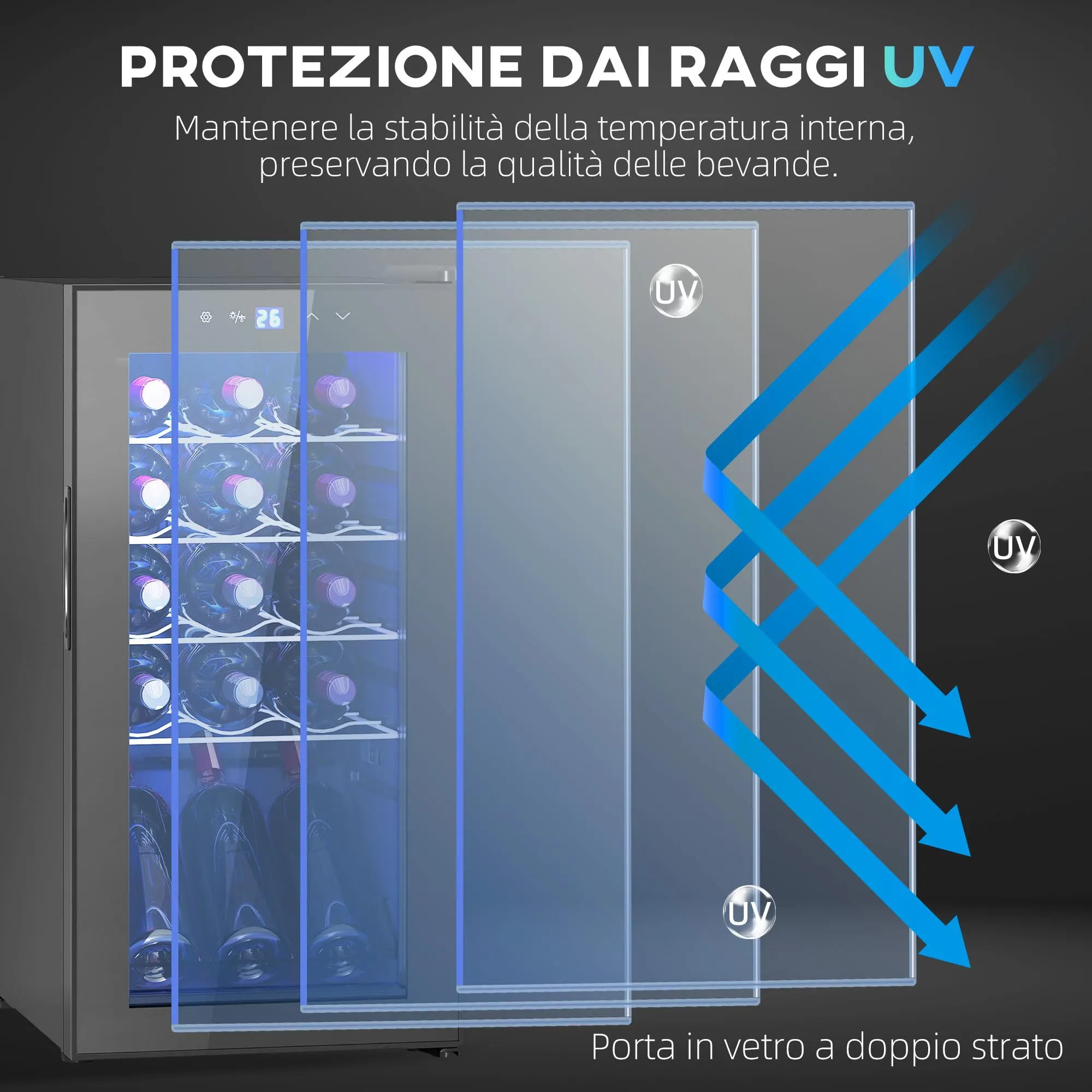 HOMCOM Cantinetta Vino Refrigerata 15 Bottiglie 44L 5-18℃ Nero - immagine 8
