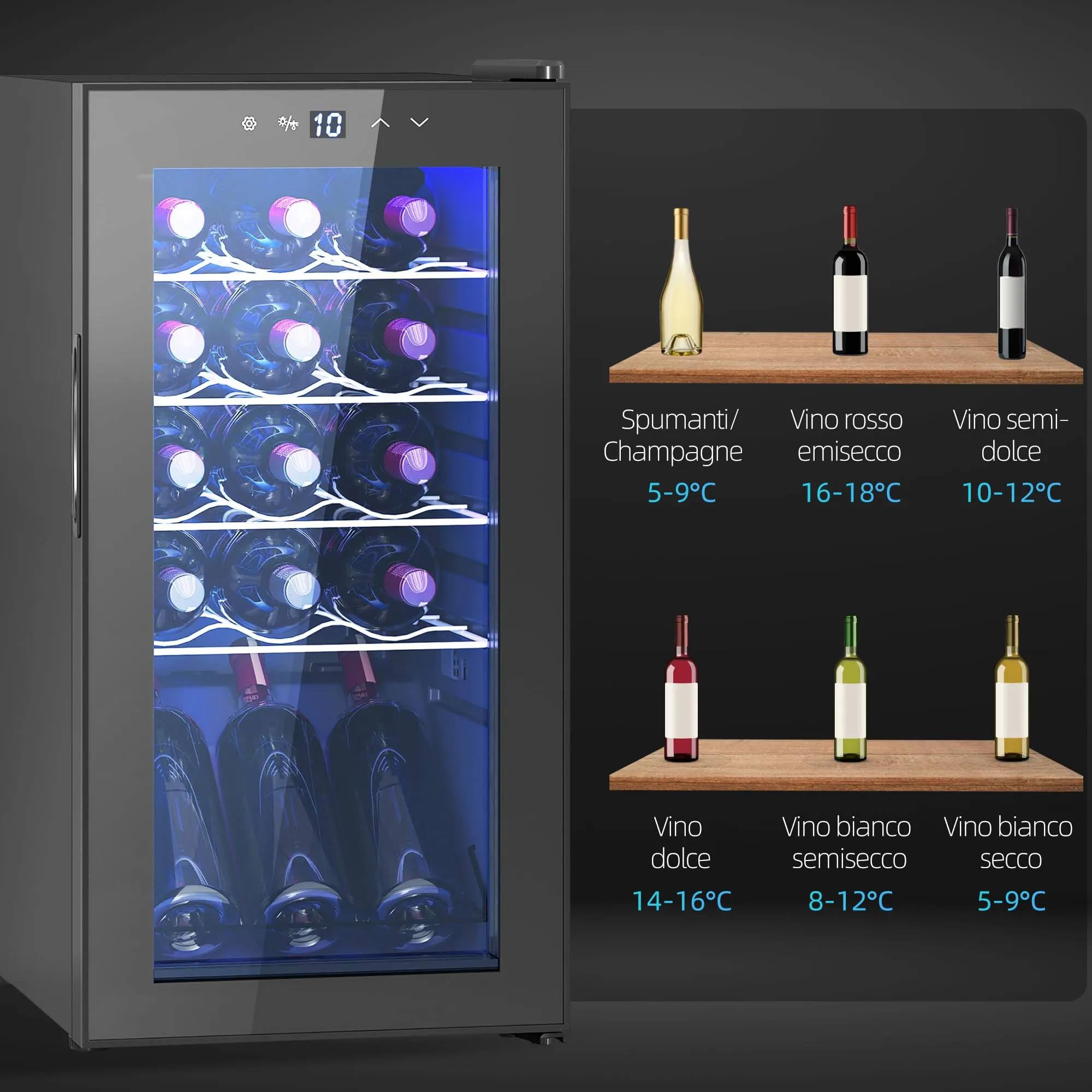 HOMCOM Cantinetta Vino Refrigerata 15 Bottiglie 44L 5-18℃ Nero - immagine 9