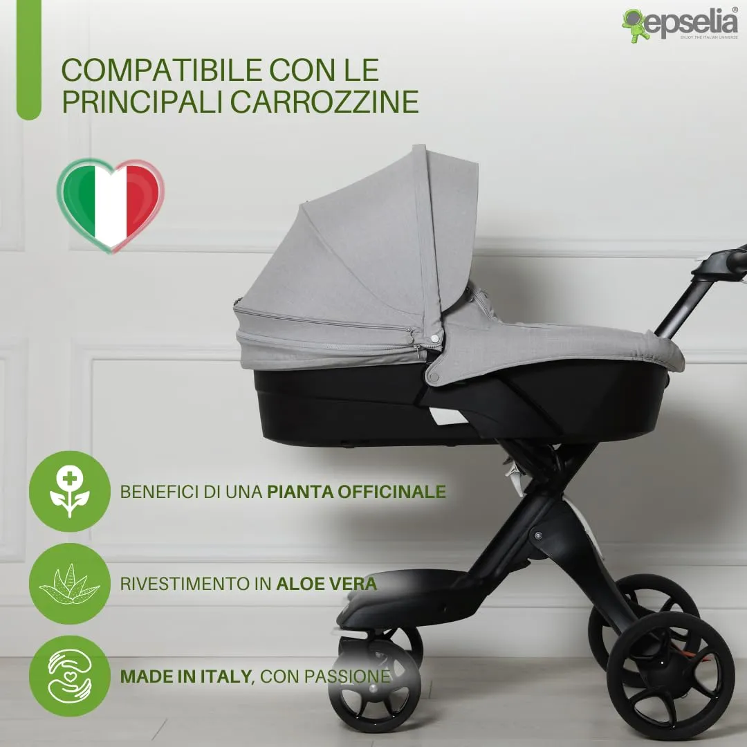 Epselia Materassino in Aloe Vera per Carrozzina Navicella con Guanciale, Certificazione Antisoffoco EN16890:2017, Traspirante e Antiacaro, Certipur Oeko-Tex - immagine 3