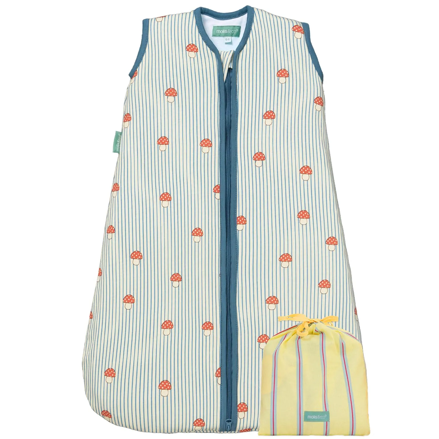 molis & co Sacco Nanna 1 TOG per Neonato 18-36 mesi, 100% Cotone Oeko-Tex, Senza Maniche - Mushrooms - immagine 1