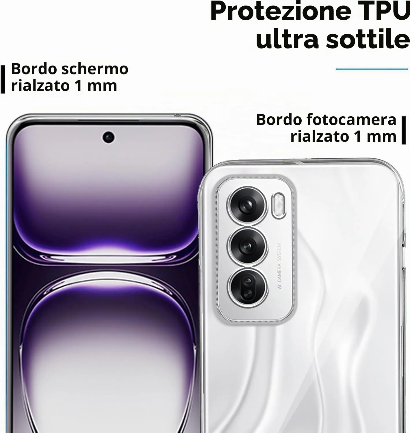 Captor Cover for Oppo Reno 12 5G, Transparent Soft Silicone Case, Anti-Yellowing and Scratch-Resistant - immagine 2