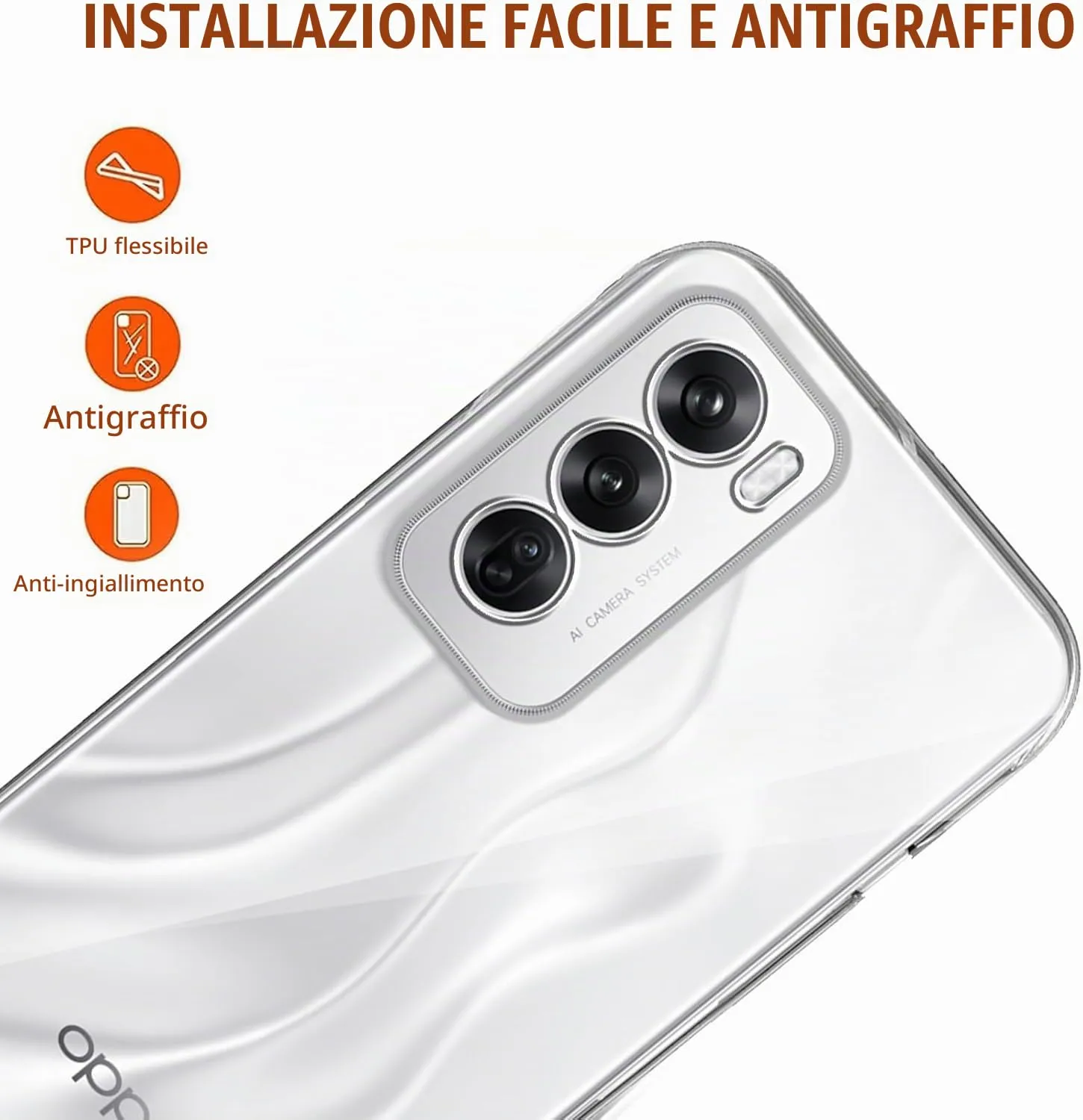 Captor Cover for Oppo Reno 12 5G, Transparent Soft Silicone Case, Anti-Yellowing and Scratch-Resistant - immagine 3
